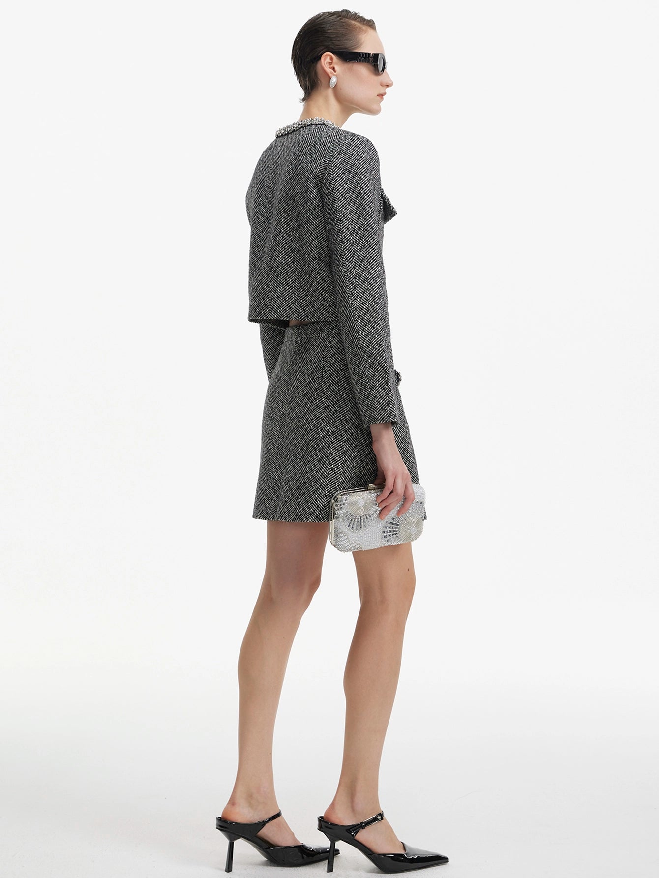 Embellished Collar Tweed Two-Piece Set