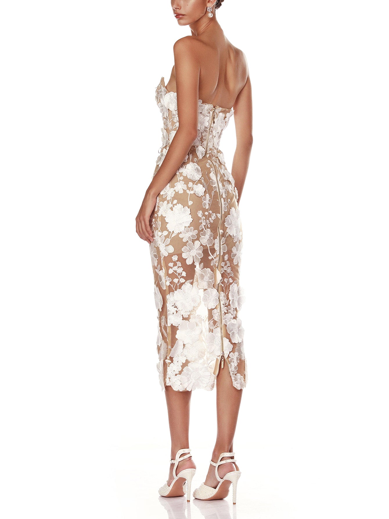 Ethereal Embroidered Sheath Dress with Floral Appliques