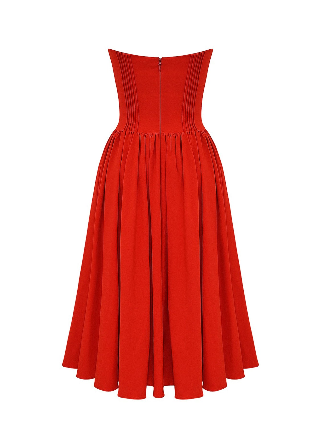 Strapless Pleated Flare Midi Dress