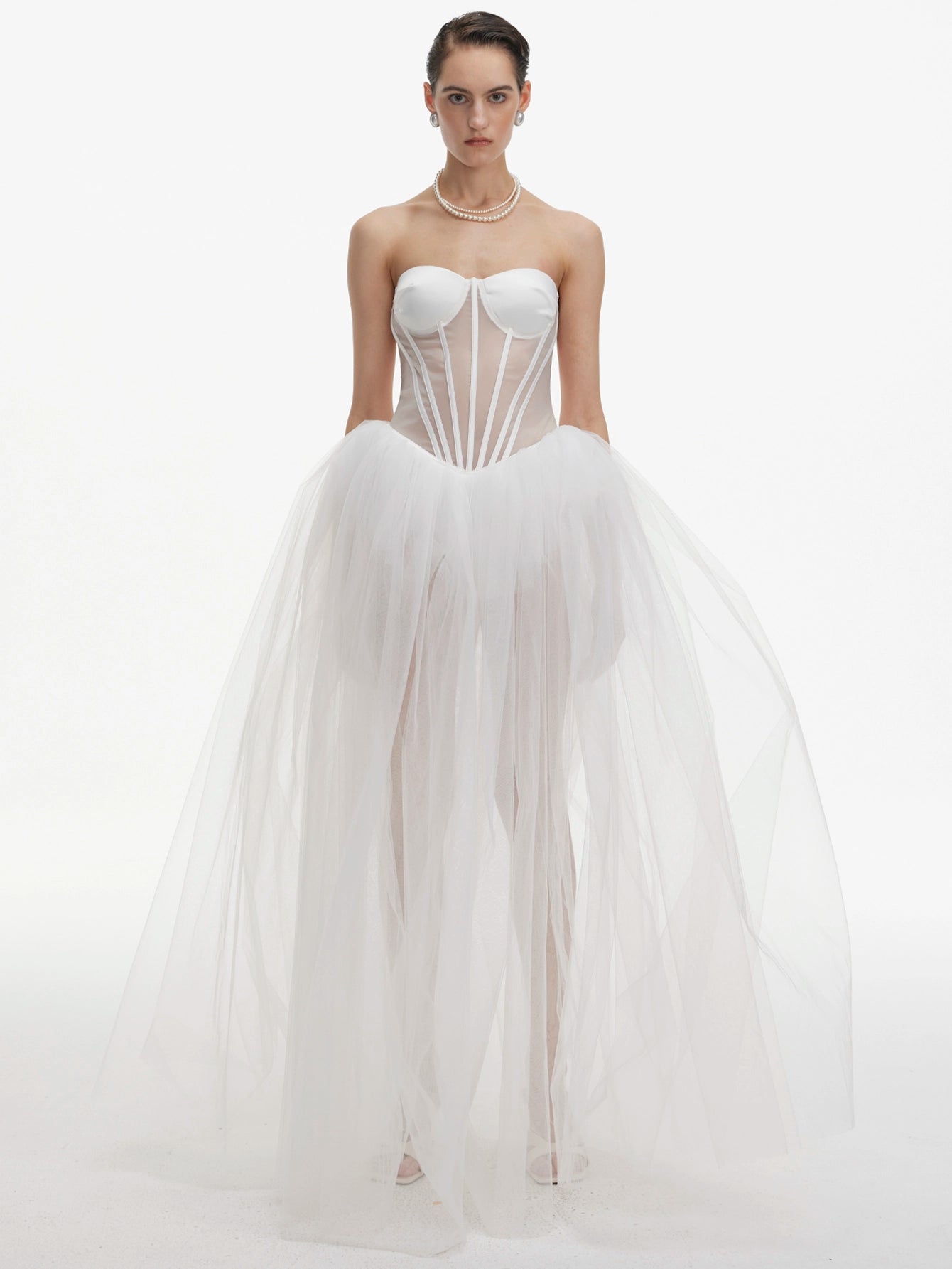 White Corset Gown with Tulle Skirt