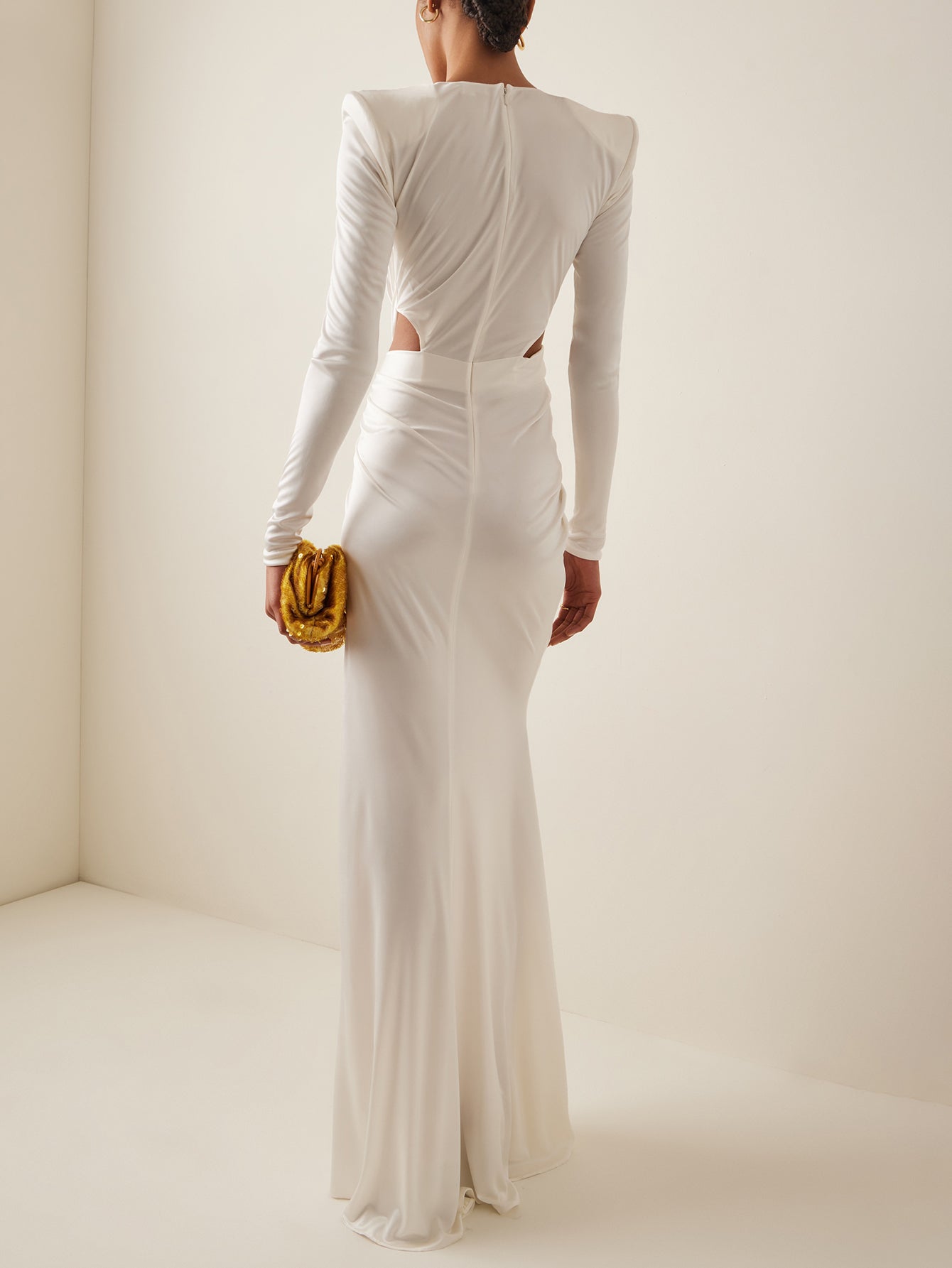 Elegant Draped Gown with High Slit