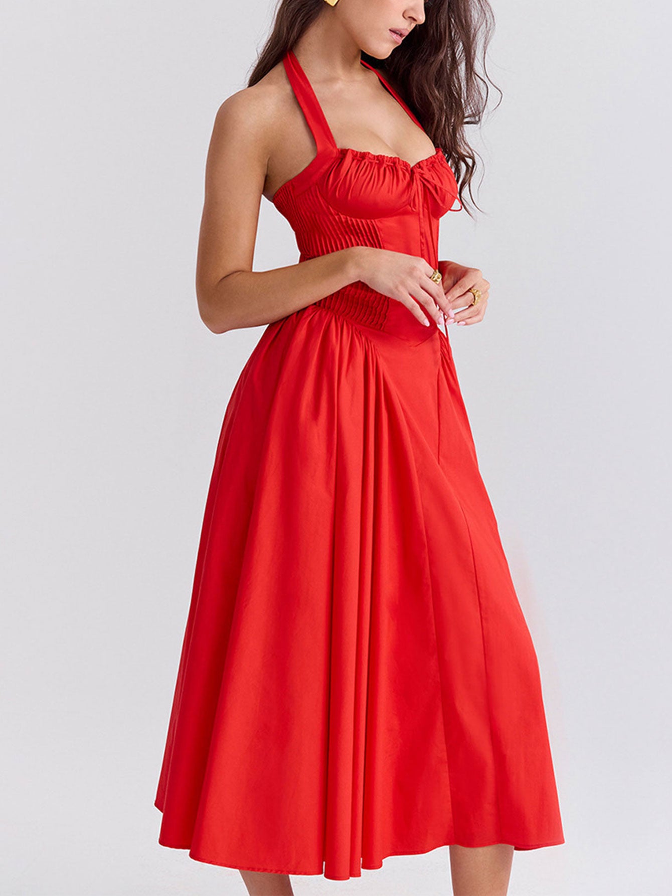 Elegant Halter Neck Corset Midi Dress - fashionprilin