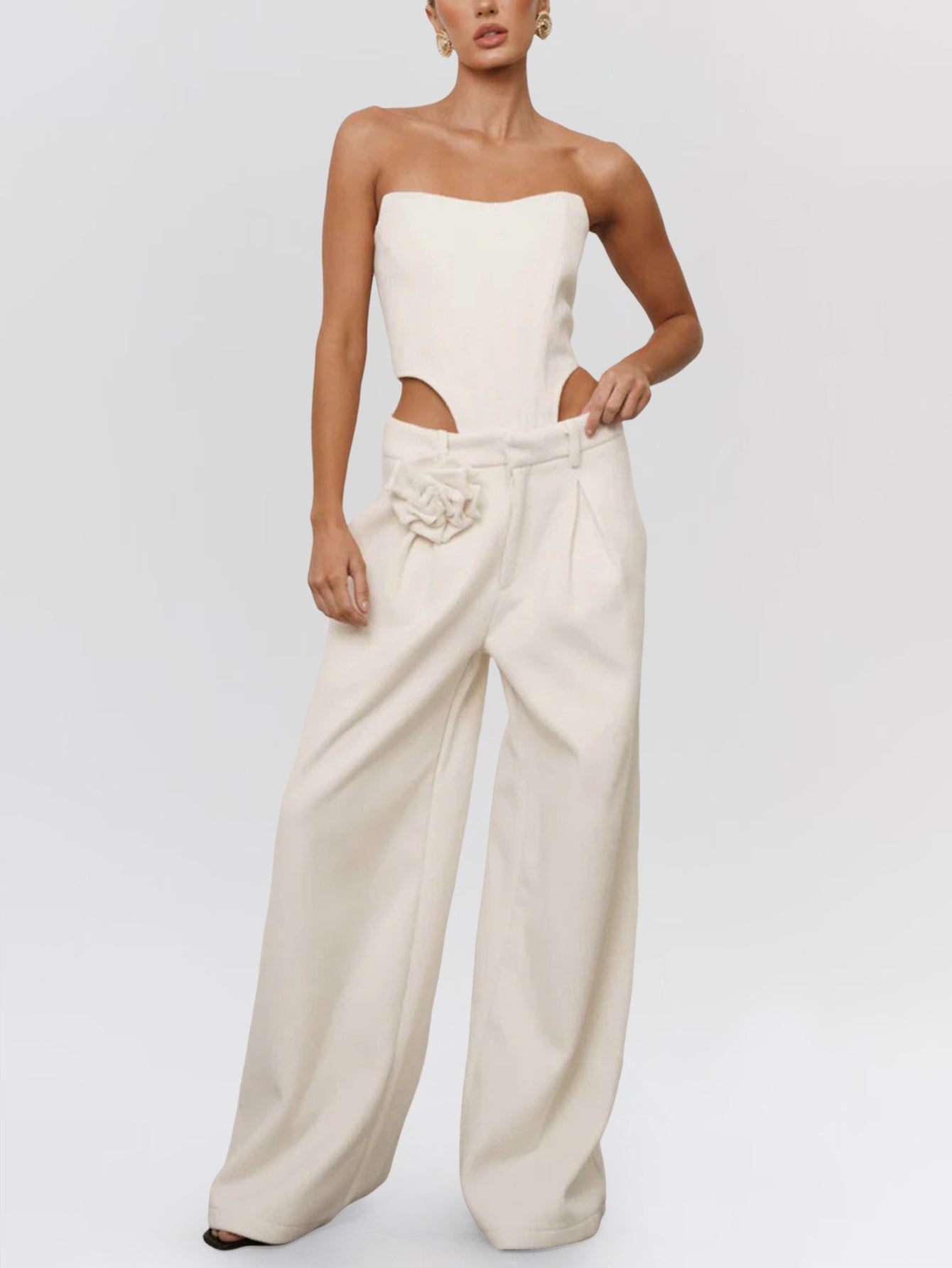 Cutout Bodysuit and Wide-Leg Pants Two-Piece Set