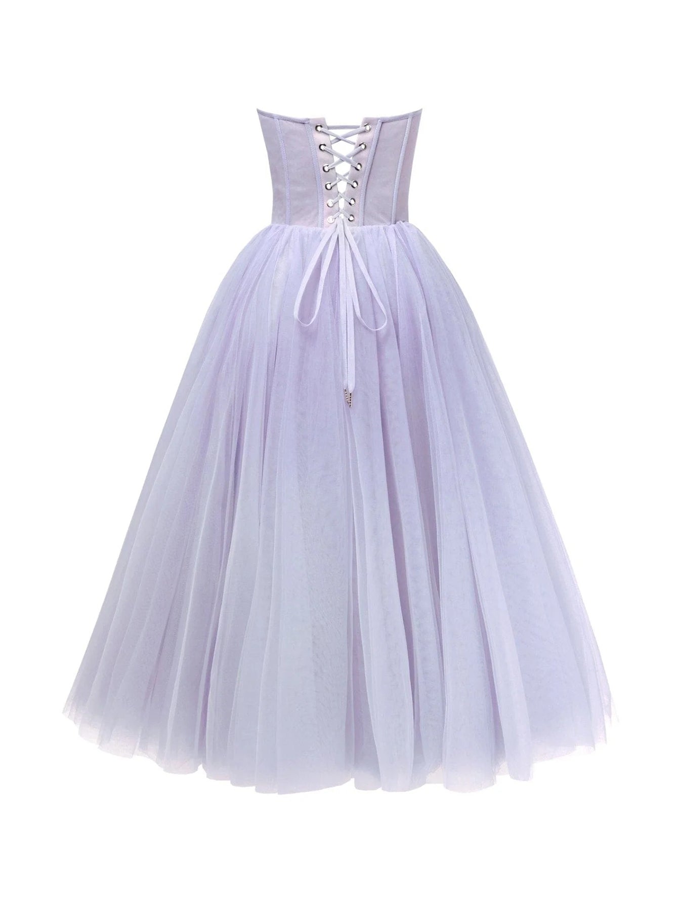 Robe mi-longue en tulle bouffante sans bretelles