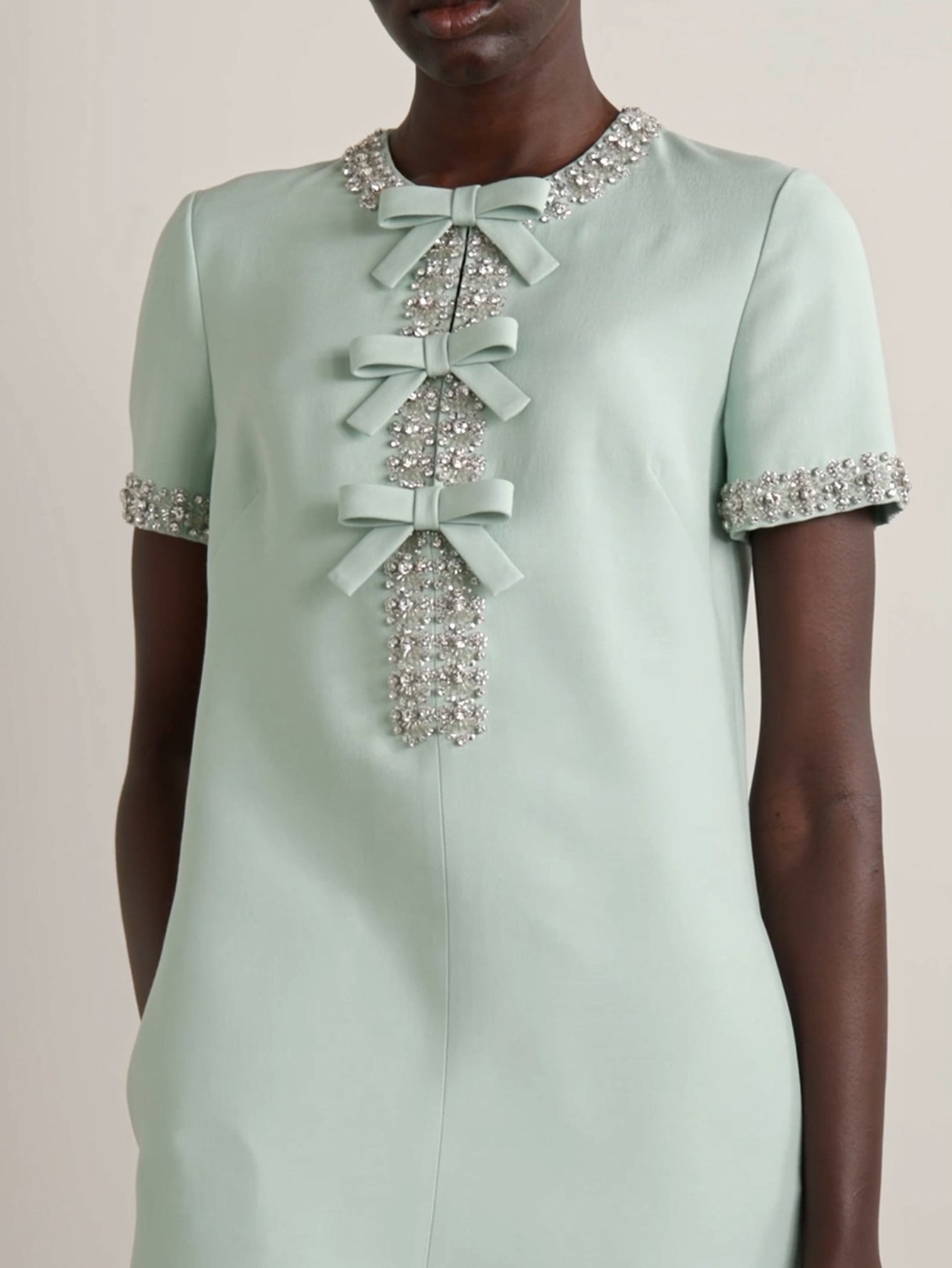 Embellished Mint Wool-Crepe Mini Dress