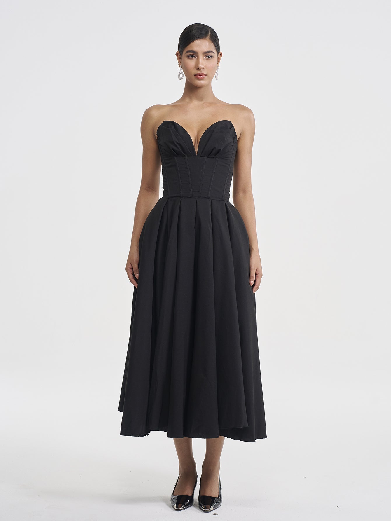 Solid Strapless Sleeveless Midi Dress