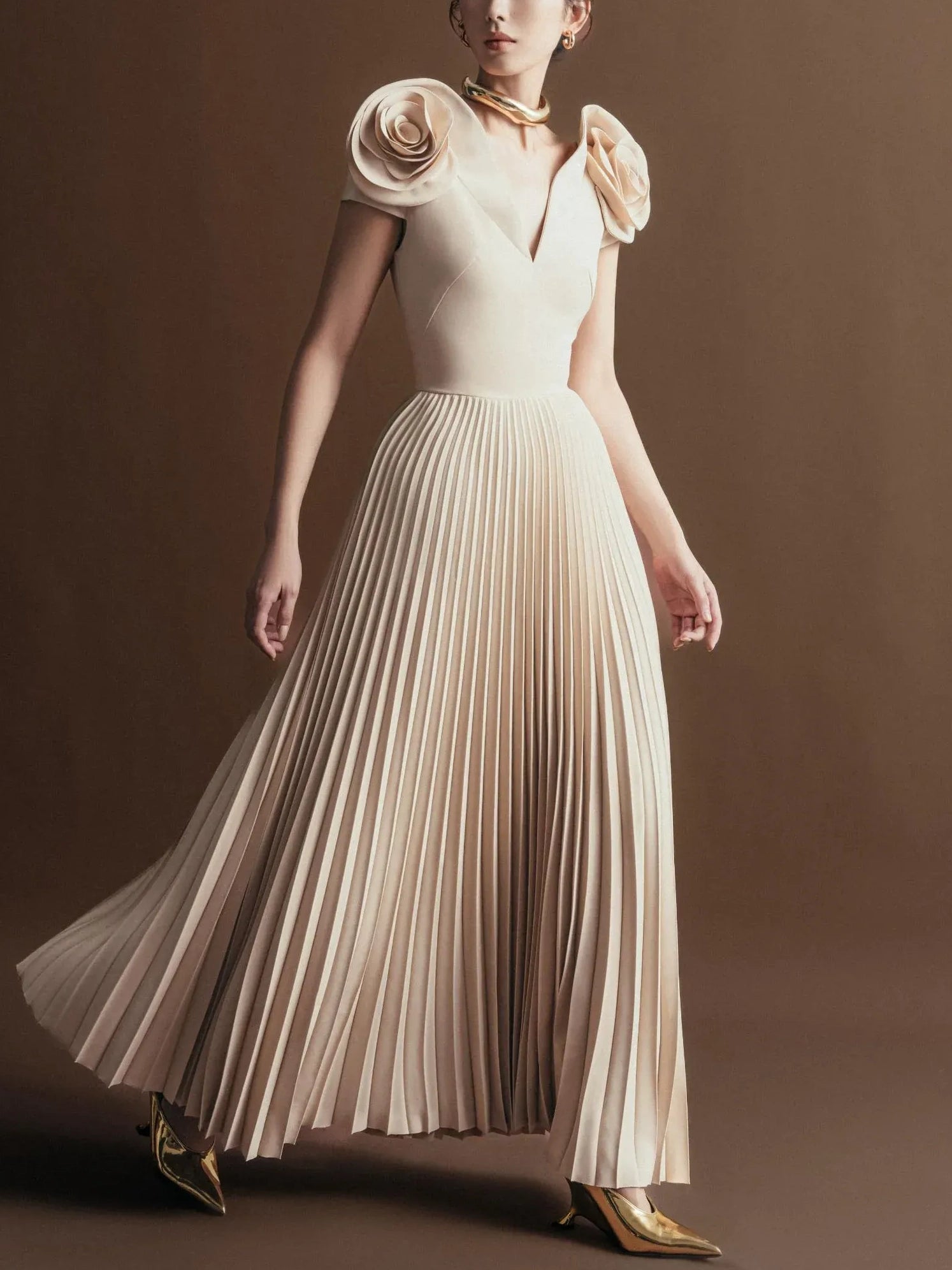 Sexy High-waisted Pleated Maxi Dress