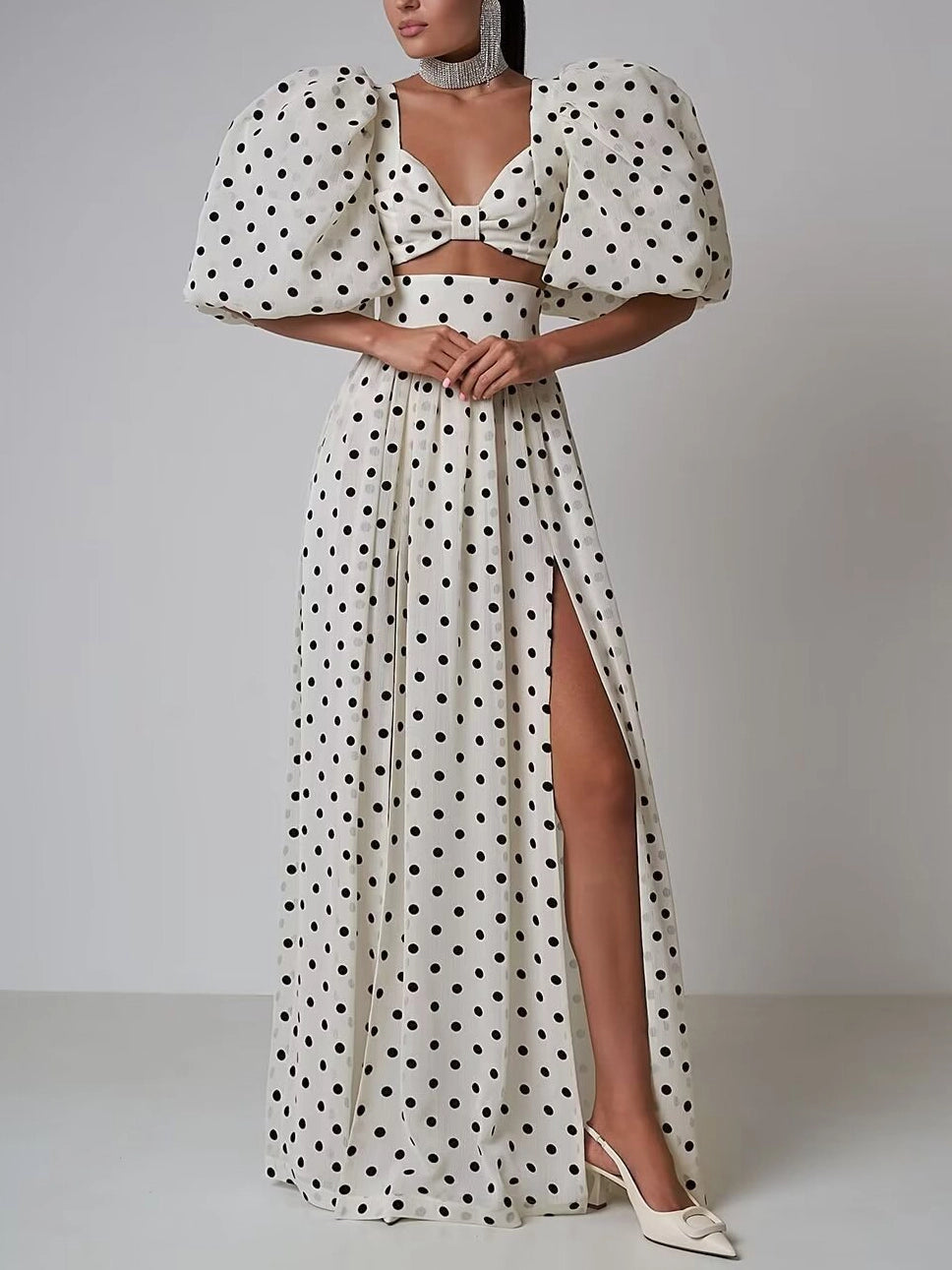 Elegant Polka Dot Two-Piece Set