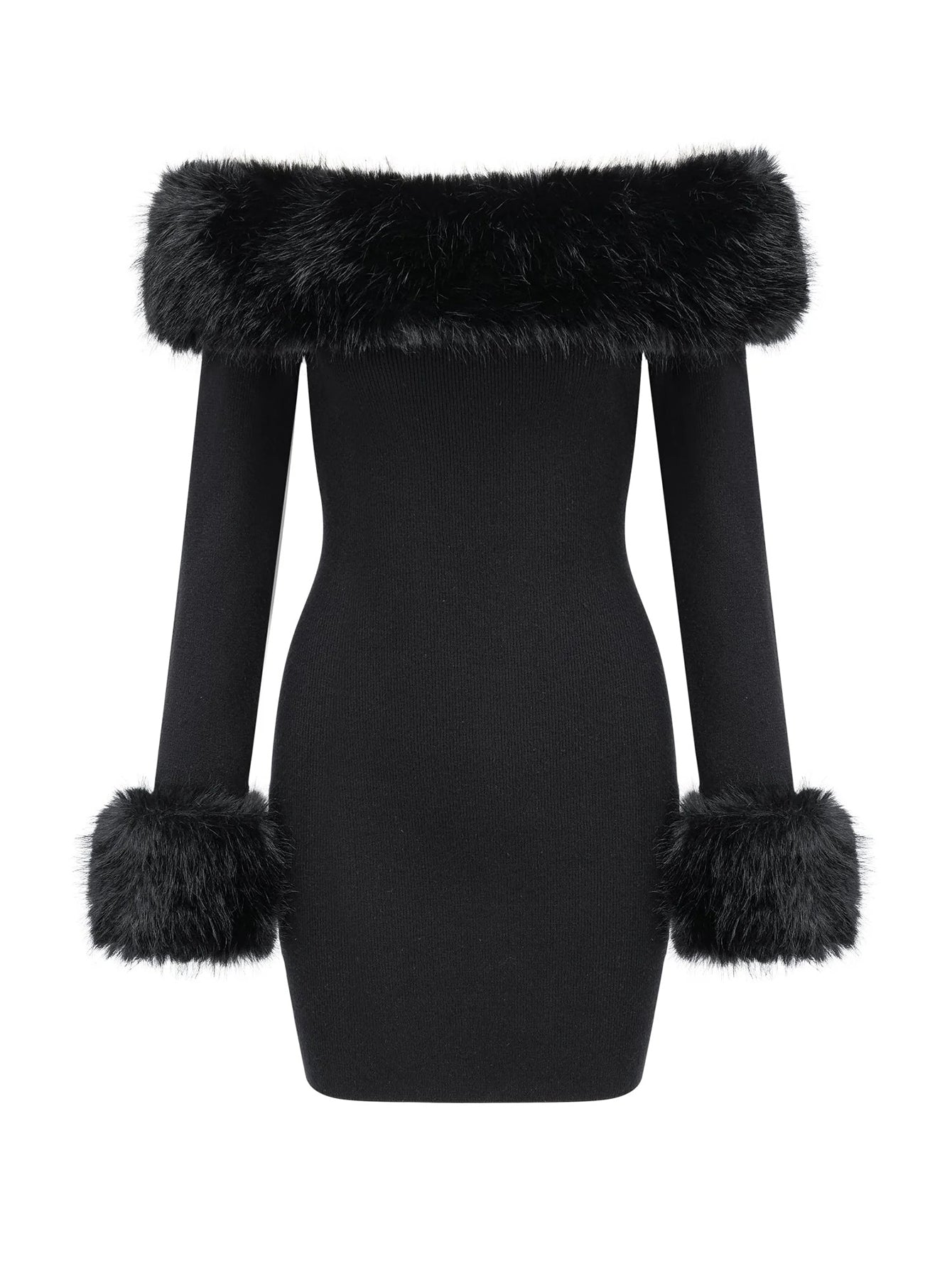 Luxurious Fur Collar Trimmed Dress(Silvia)