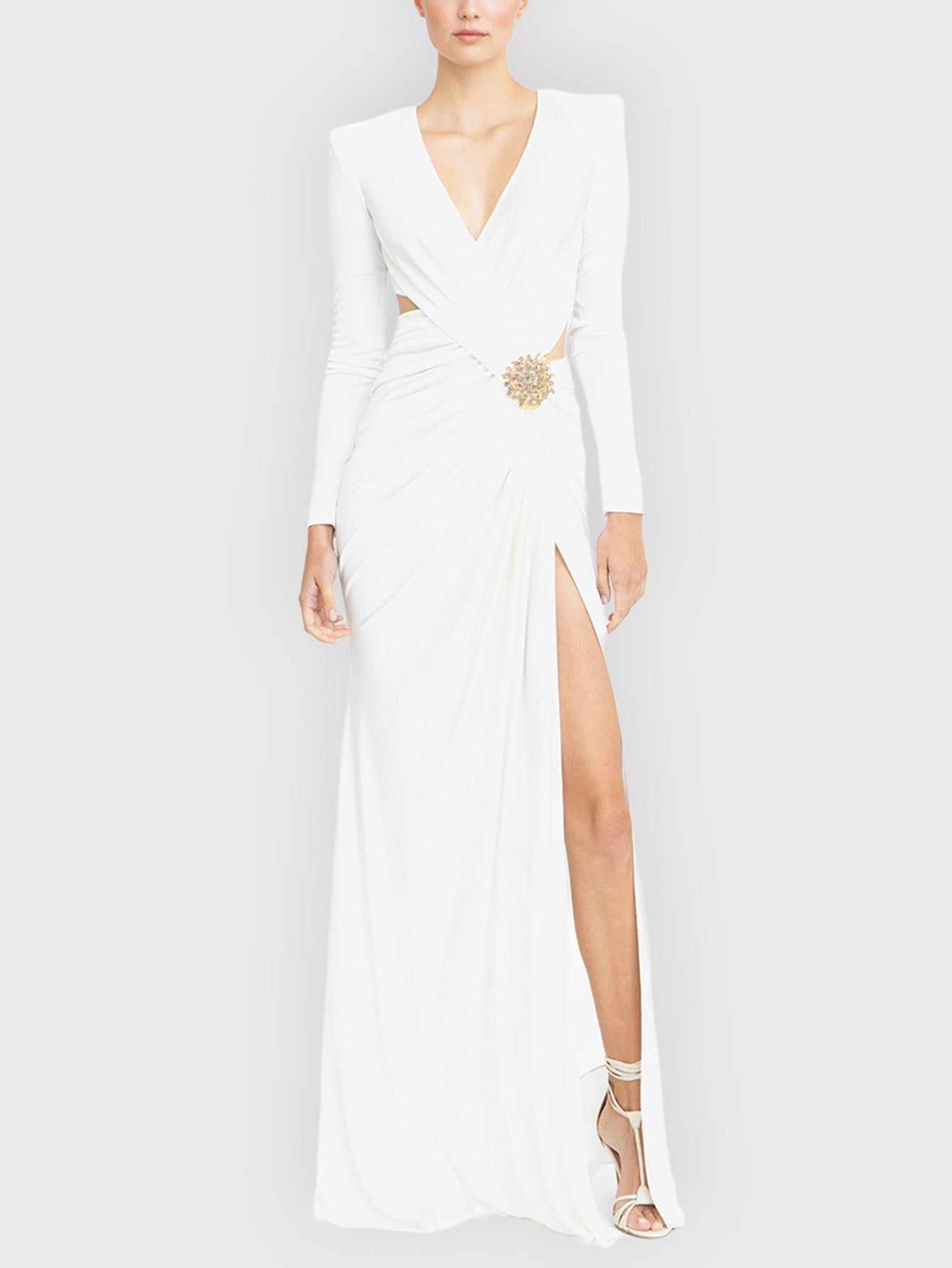 Elegant Draped Gown with High Slit