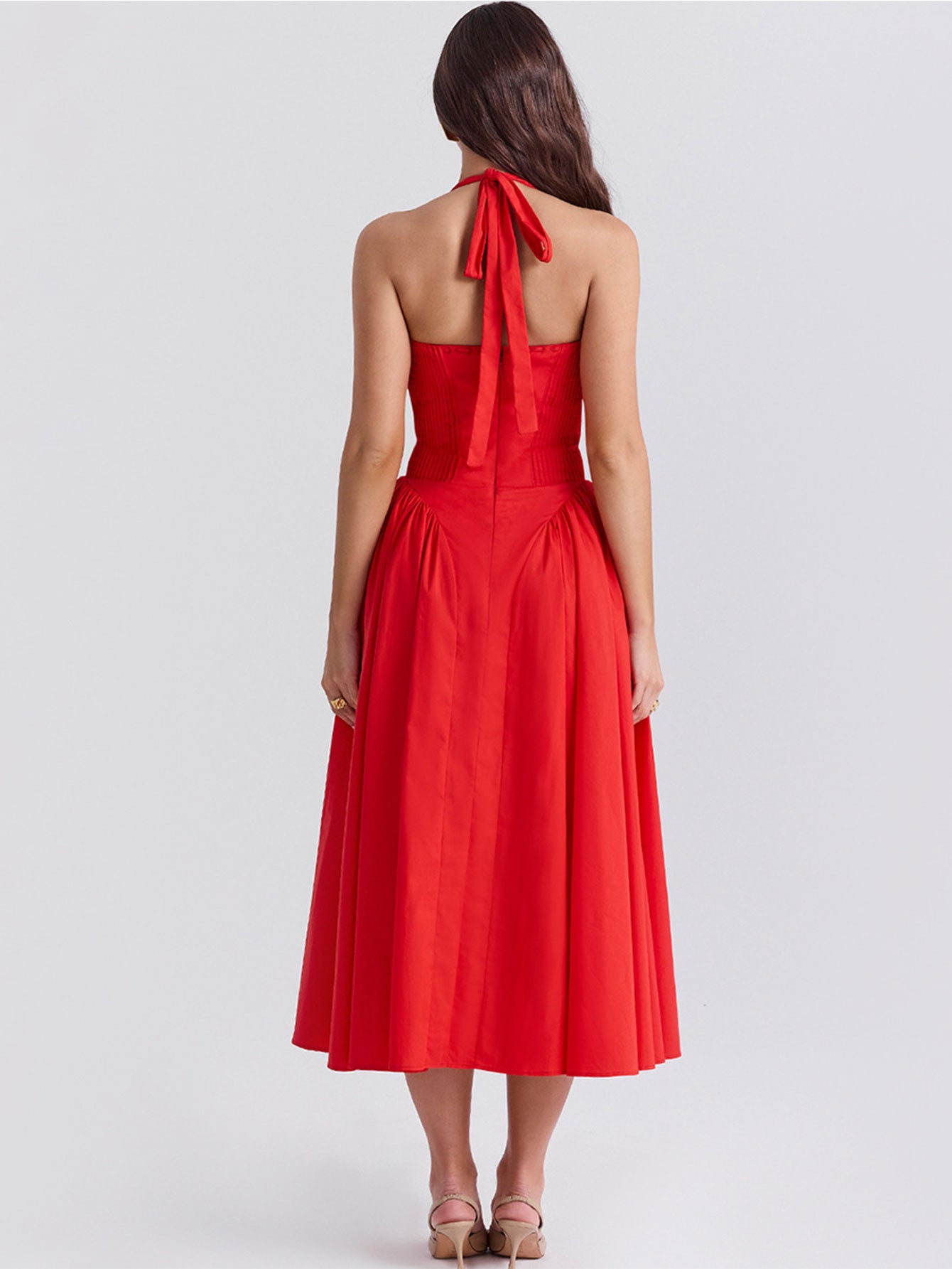 Elegant Halter Neck Corset Midi Dress - fashionprilin