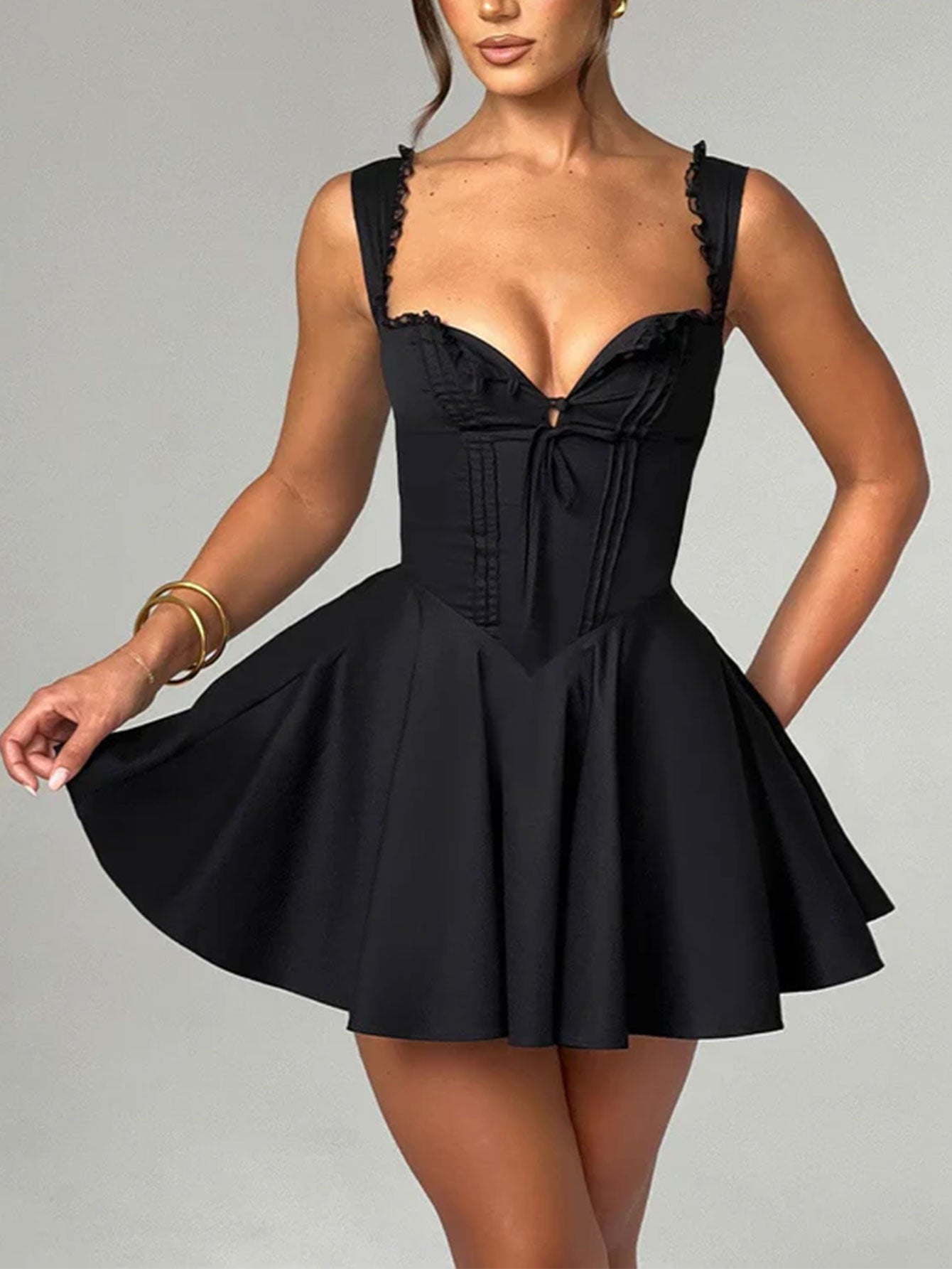 Queen Anne Neckline Corset Mini Dress For Party Date Night Dress - fashionprilin