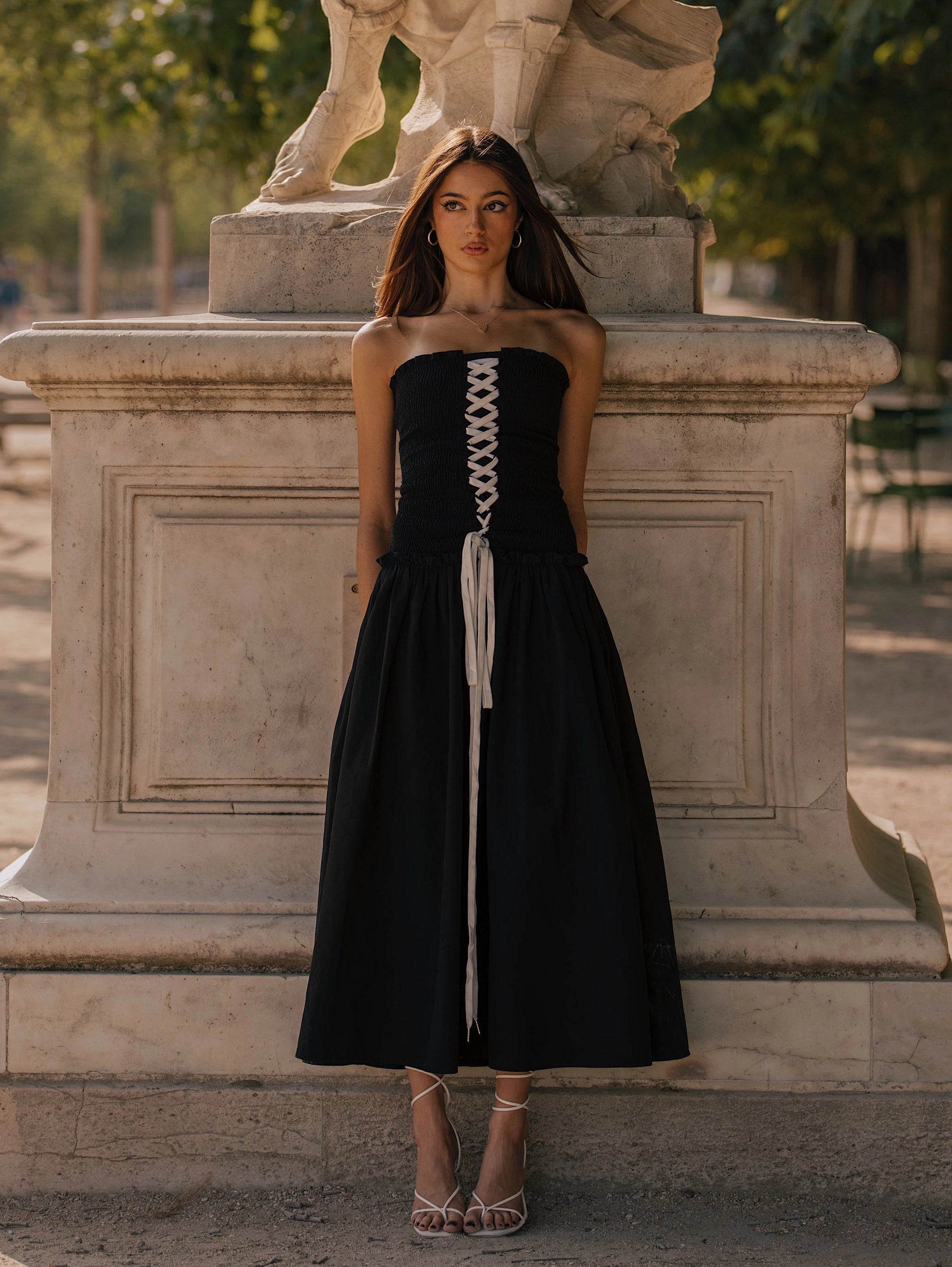 Elegant Lace-Up Corset Maxi Dress