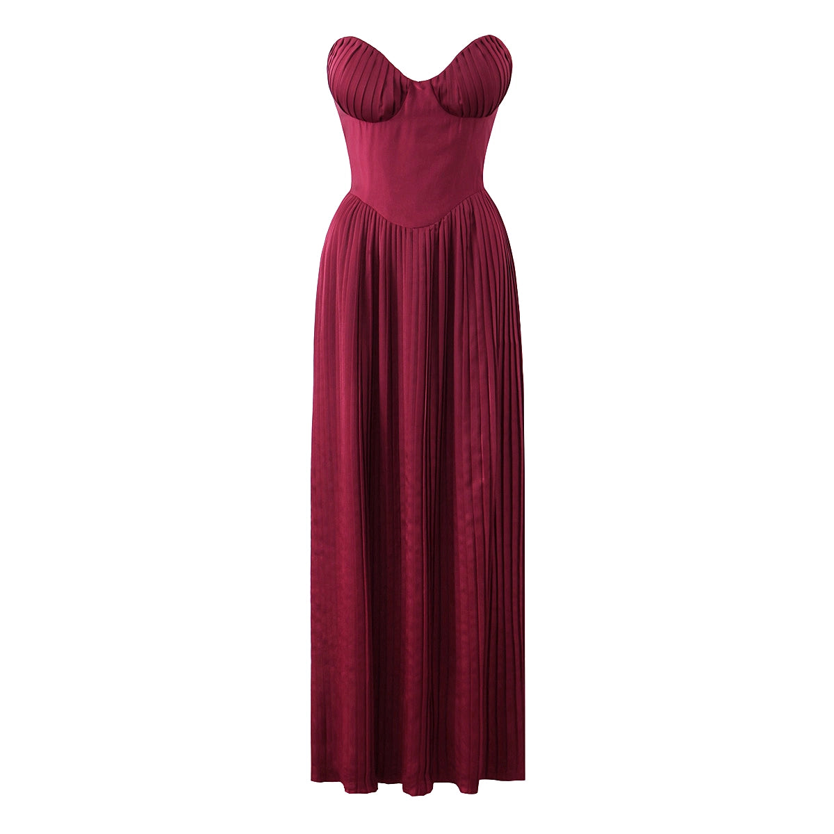 Burgundy Satin Pleated Gown