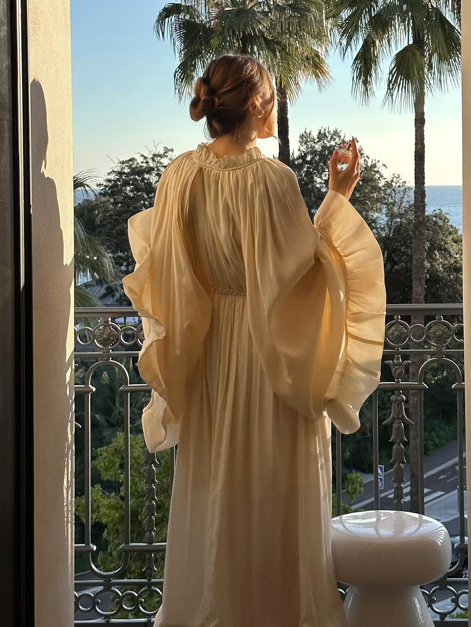 Cape-Back Pleated Gown - Timeless Elegance