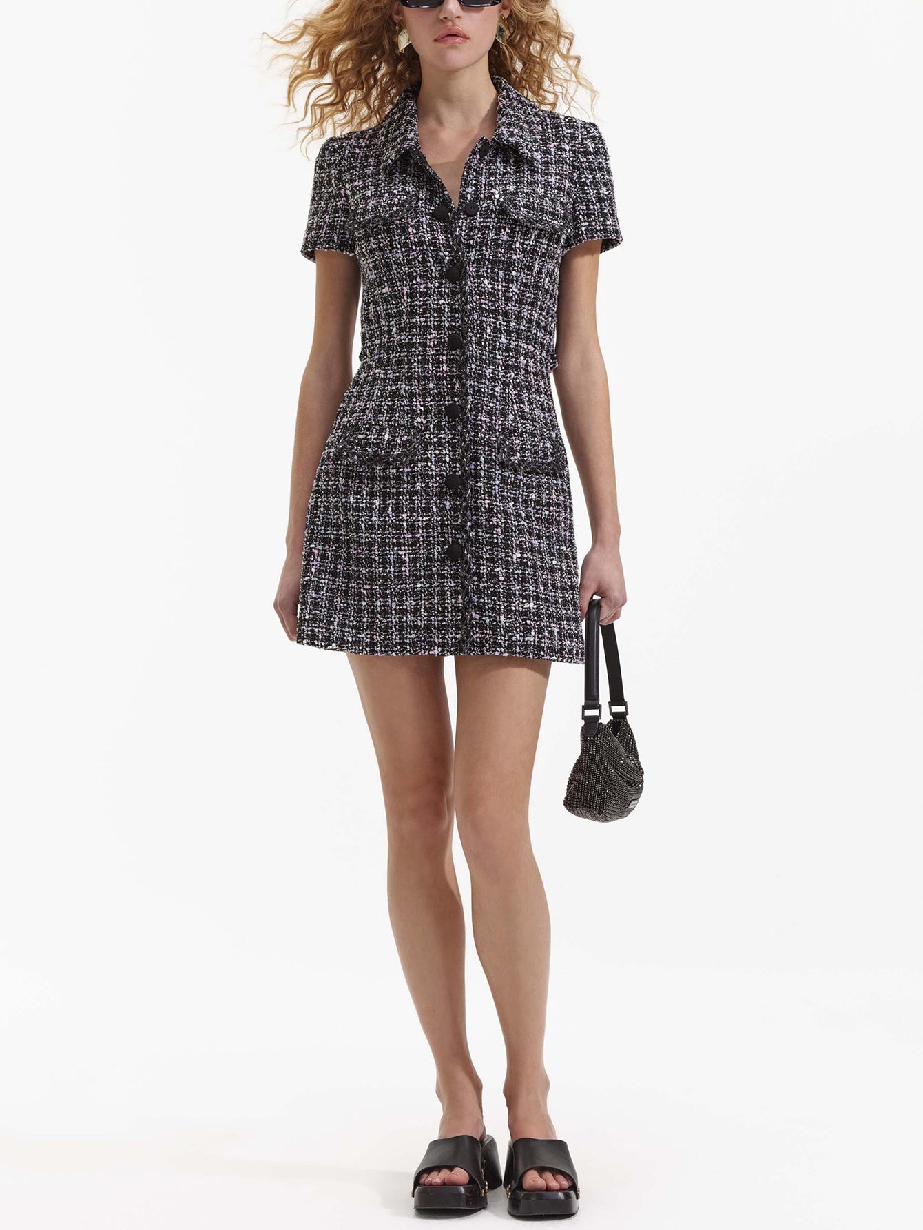 Tweed Mini Dress with Button