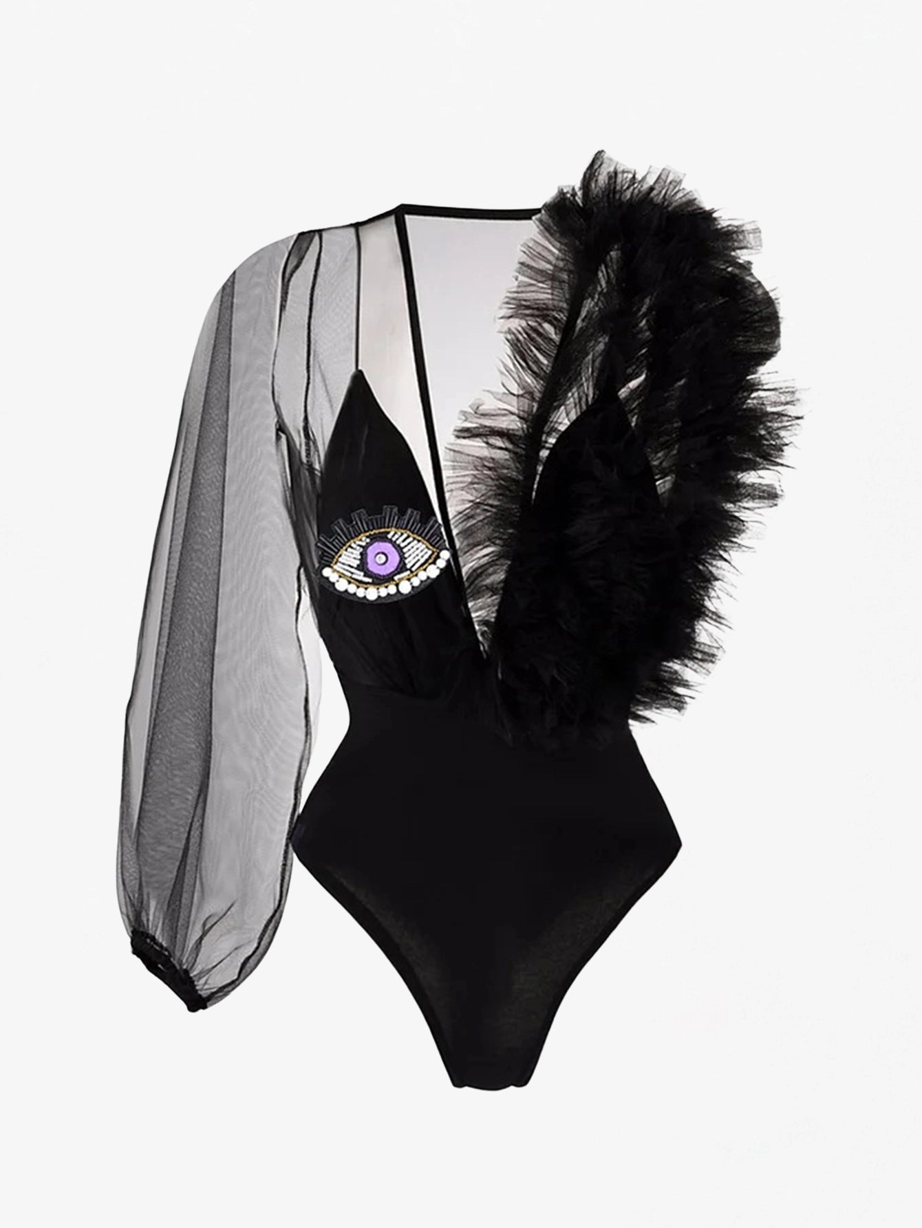 Splicing  Feathered Mesh Swimsuit