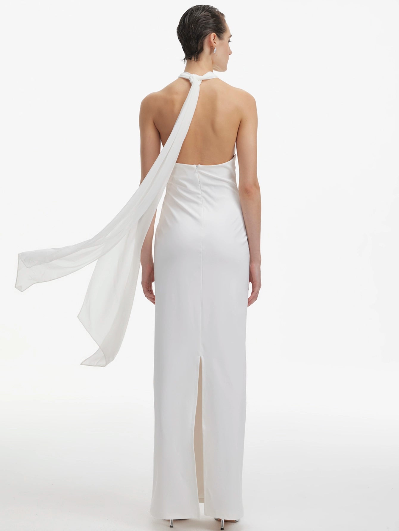 Elegant Halterneck Gown with Sheer Overlay