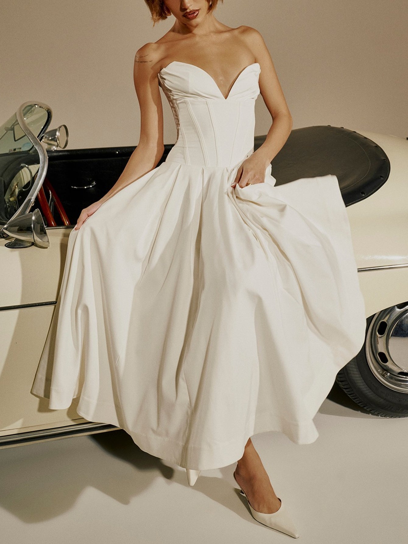 Solid Strapless Sleeveless Midi Dress