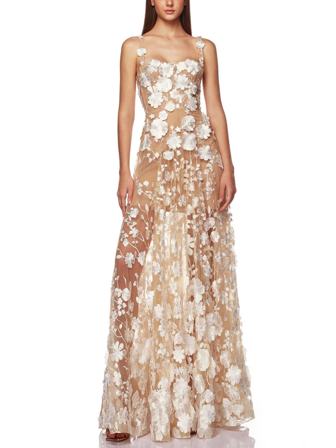 Floral Embroidered Tulle Maxi Dress - Ethereal & Romantic