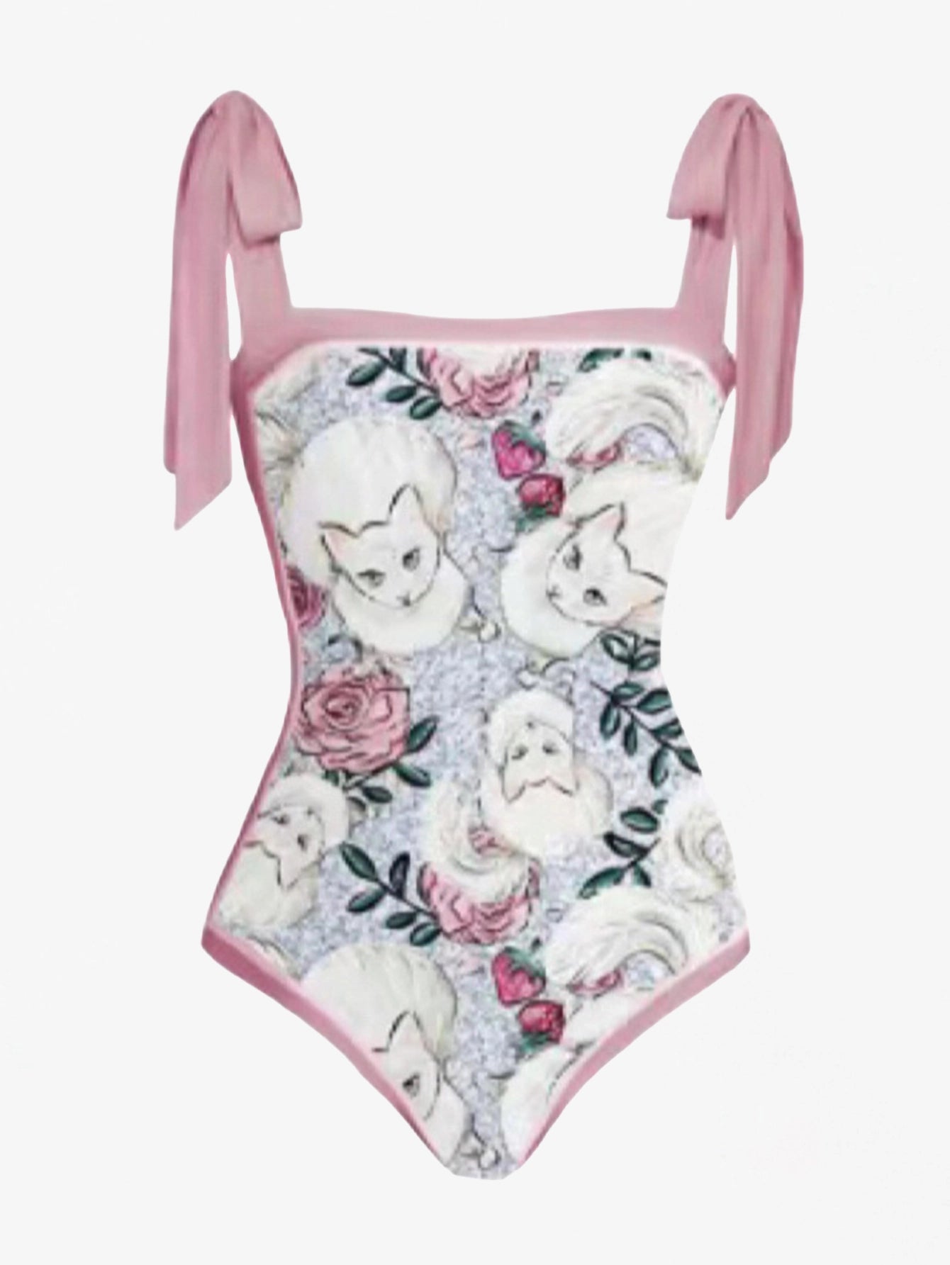 Luxury Cat & Rose Print Swimsuit