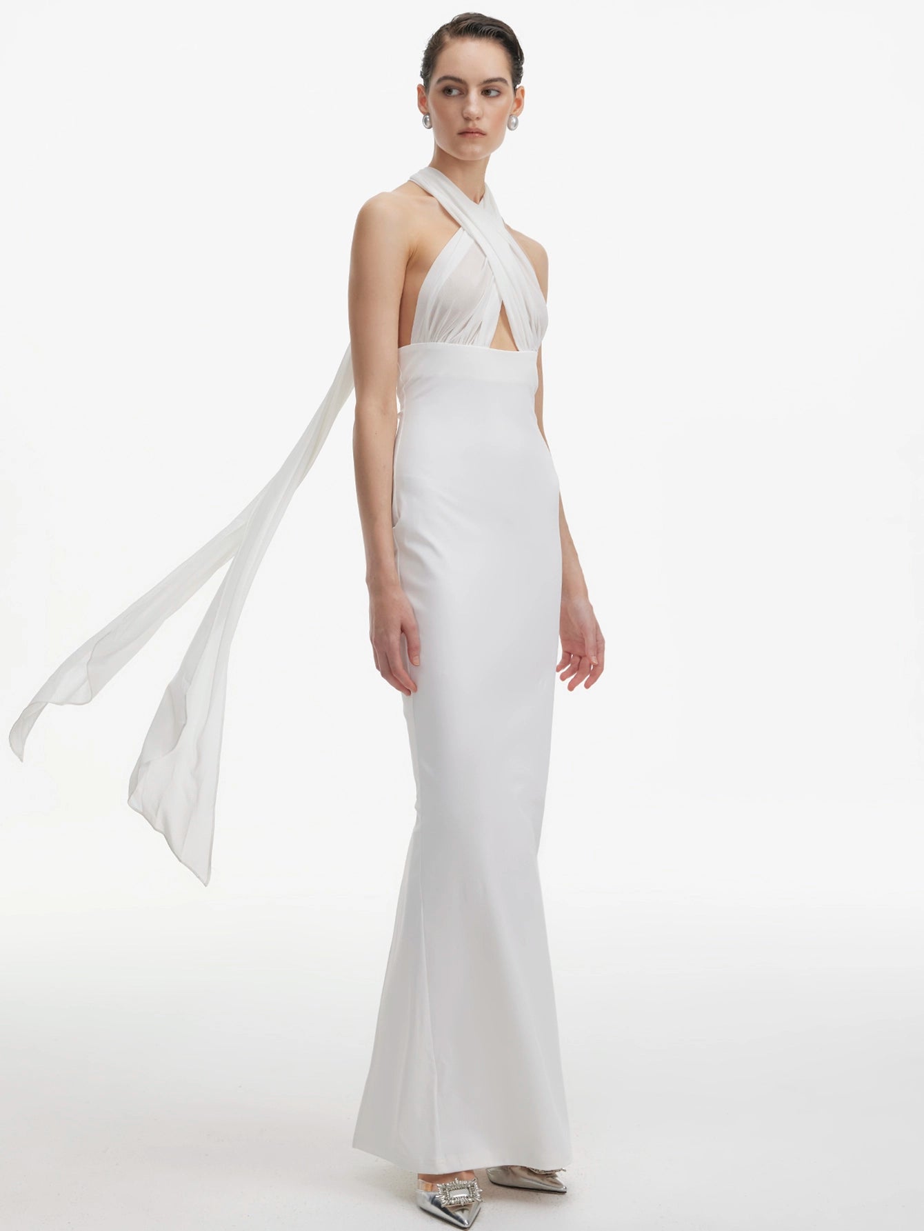 Elegant Halterneck Gown with Sheer Overlay