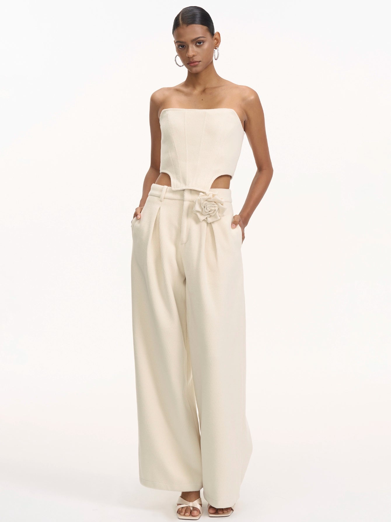 Cutout Bodysuit and Wide-Leg Pants Two-Piece Set