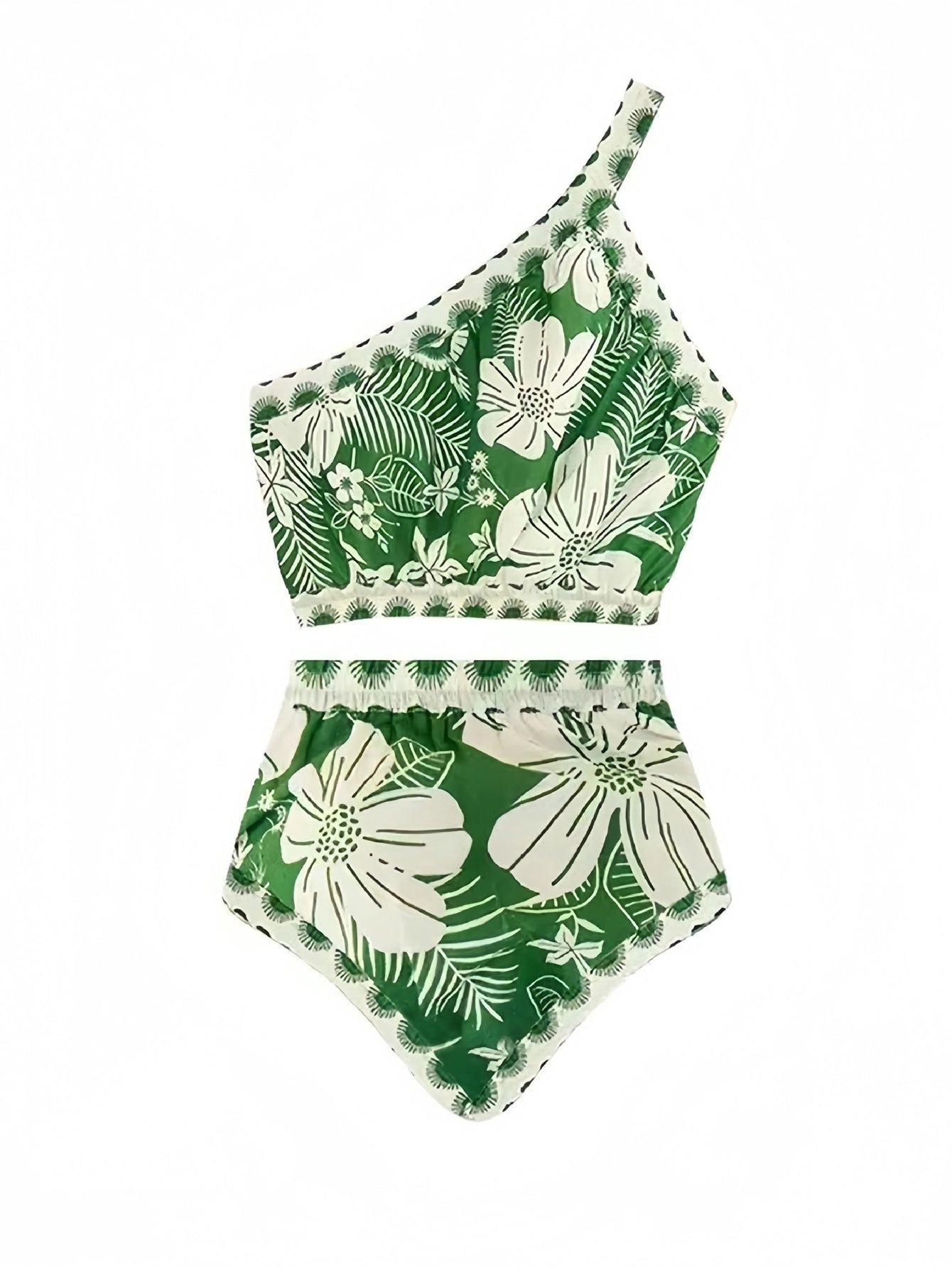 Sophisticated Tropical Print Swimsuit Two-Piece Set