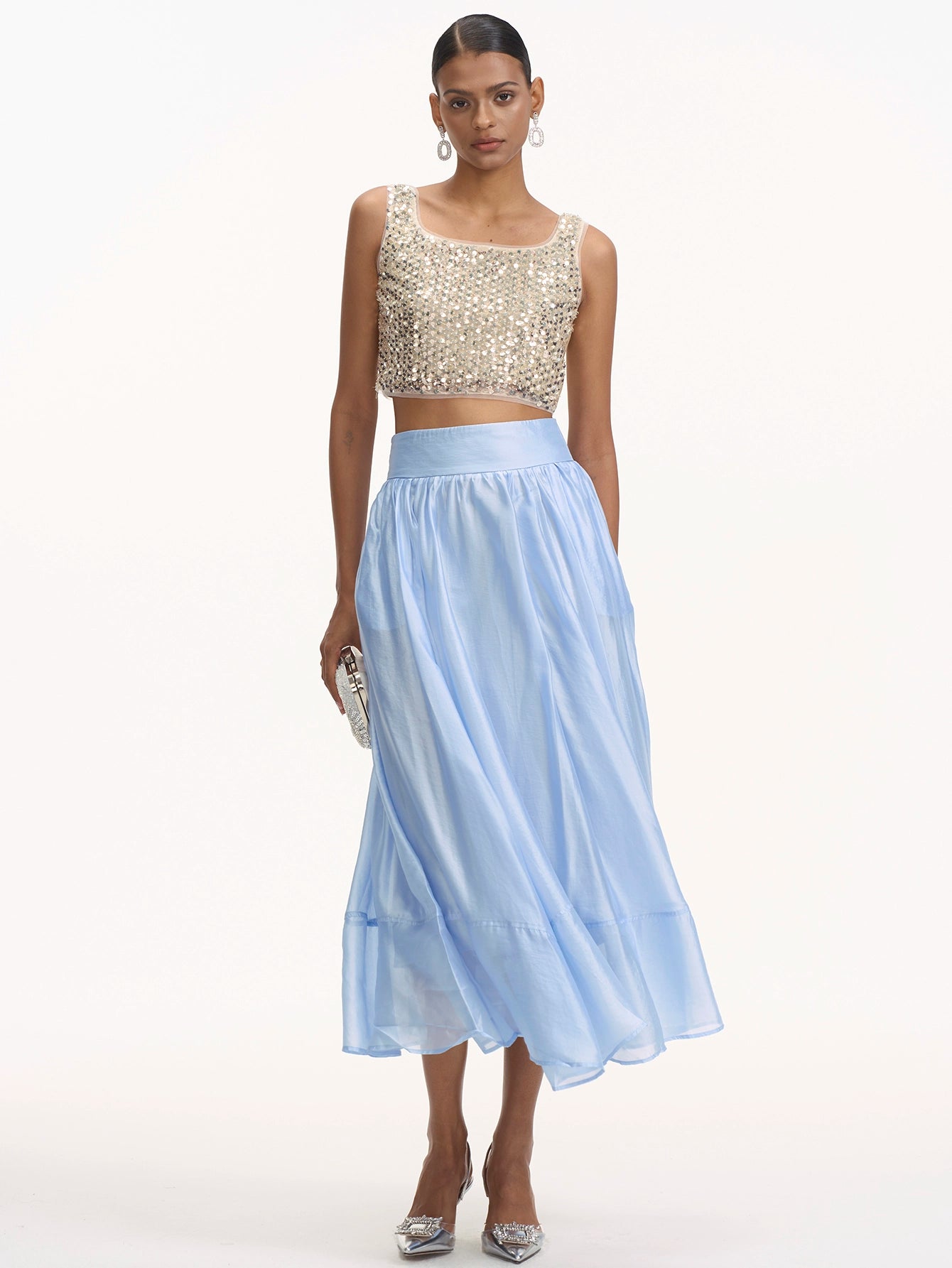 Elegant Sequin Top & Flowy Skirt Set