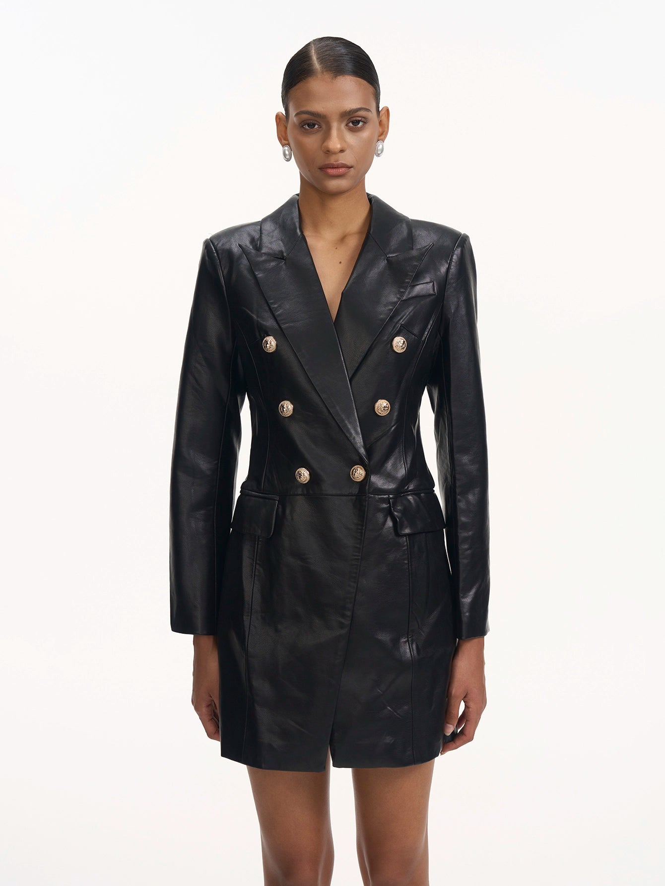 Leather Double-Breasted Blazer Dress