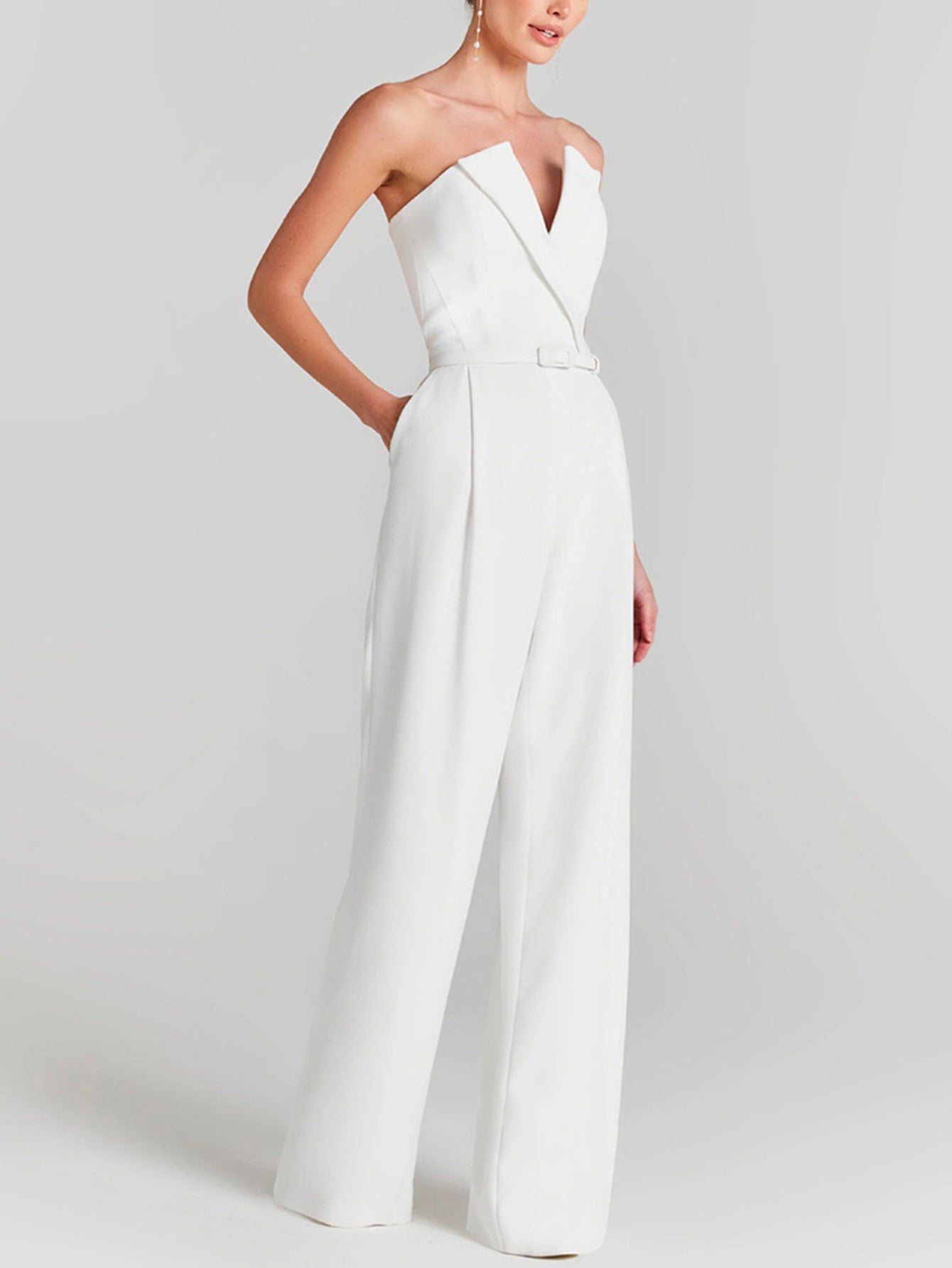 Pearl Beaded White Jumpsuit - Elegant Formal Wear for Women