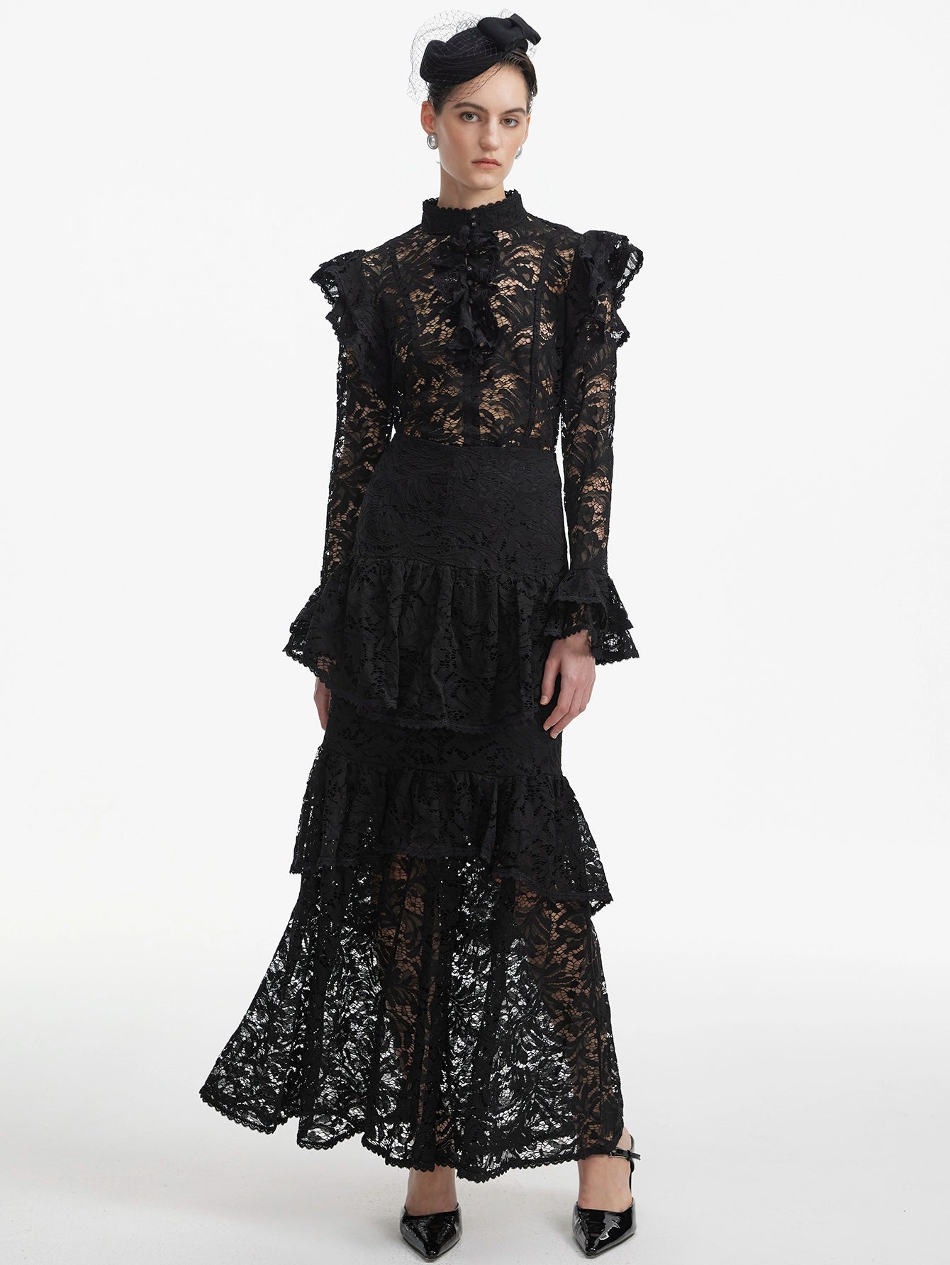 Sophisticated Lace Tiered Maxi Dress Set