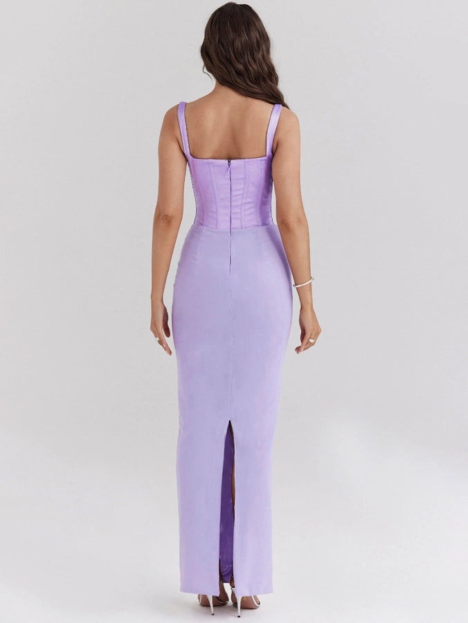 Chic Lavender Satin Evening Gown