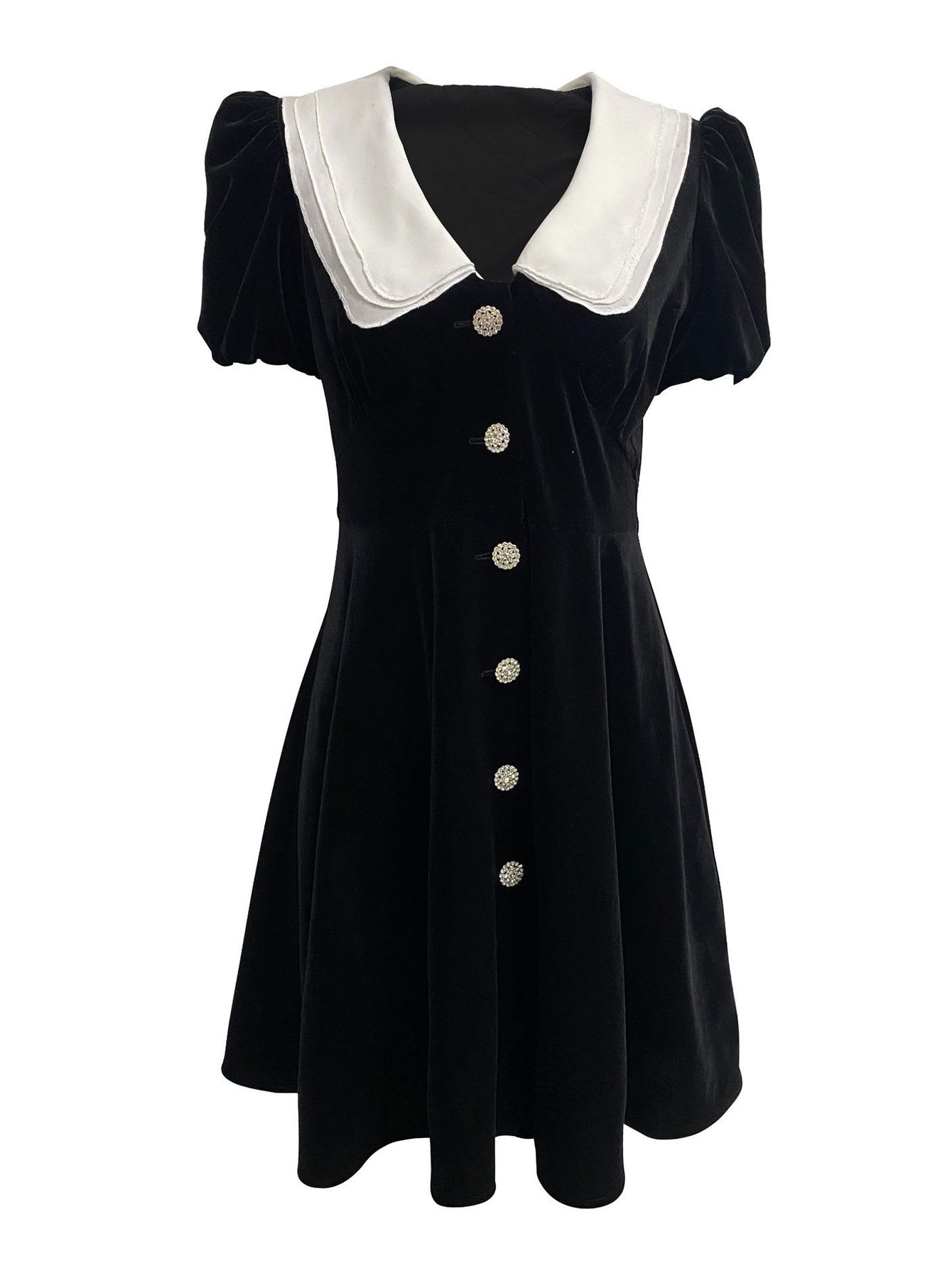 Peter Pan Collar Button Front Velvet Dress