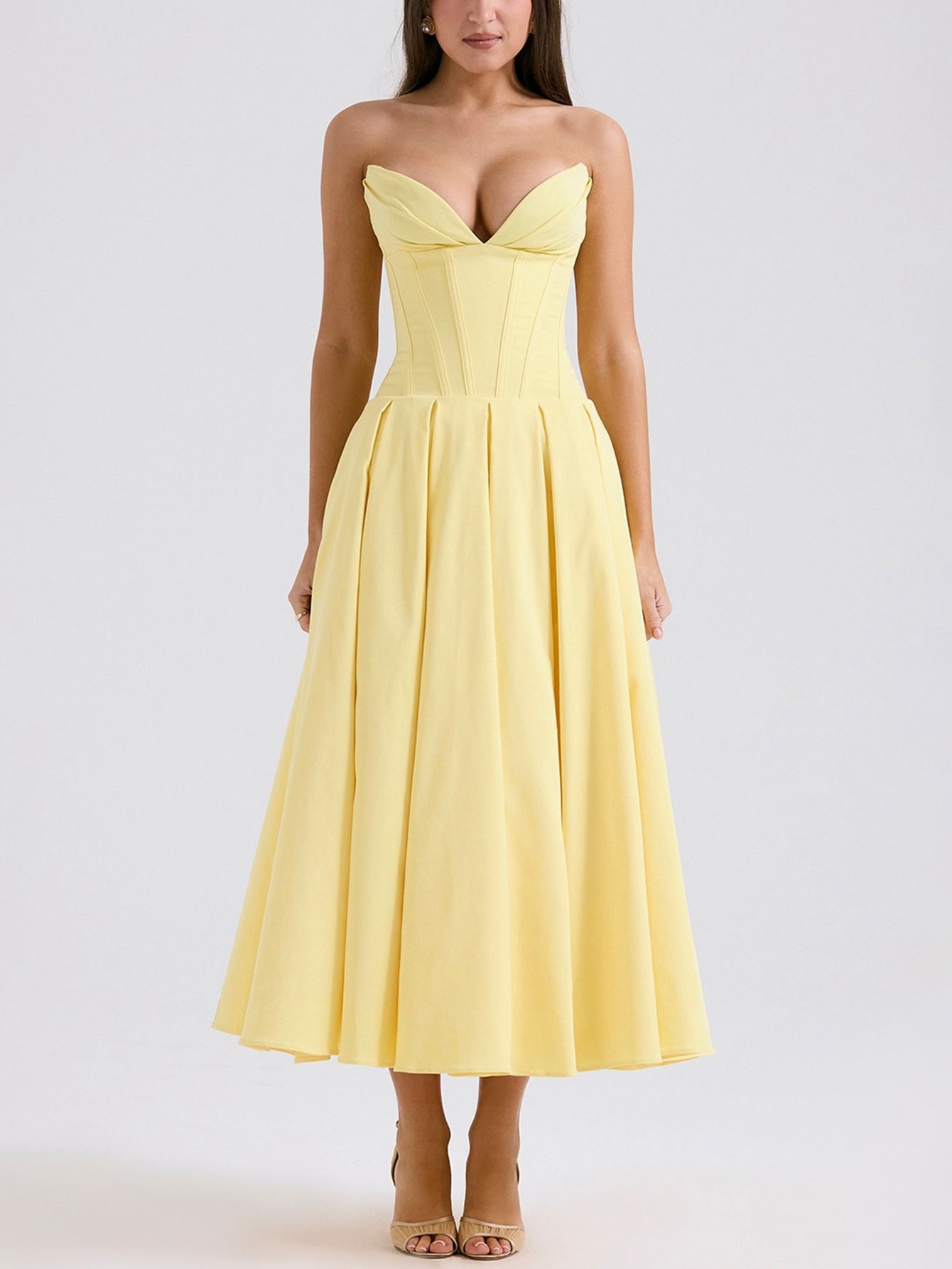 Solid Strapless Sleeveless Midi Dress