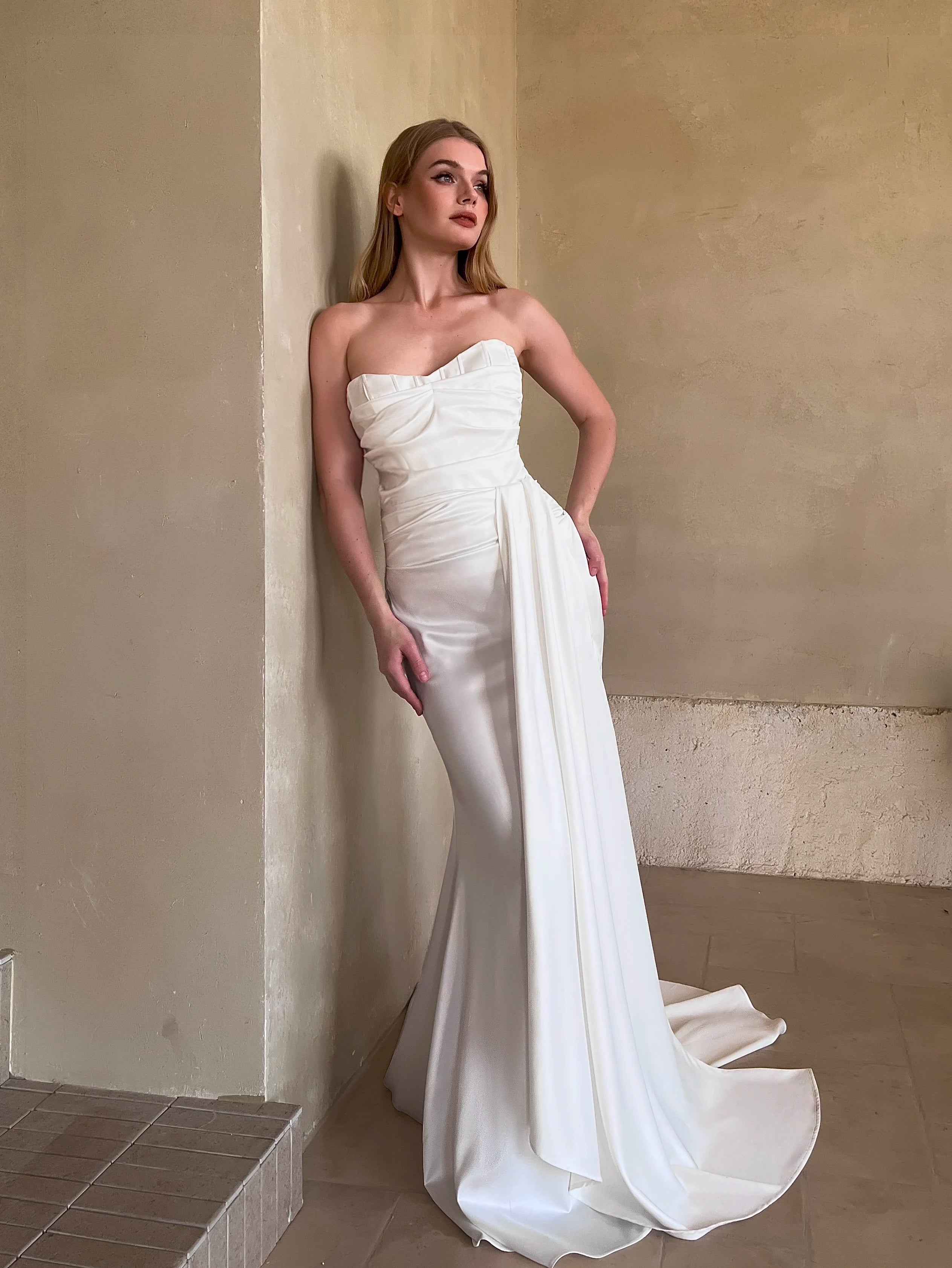 Elegant Strapless Draped Gown