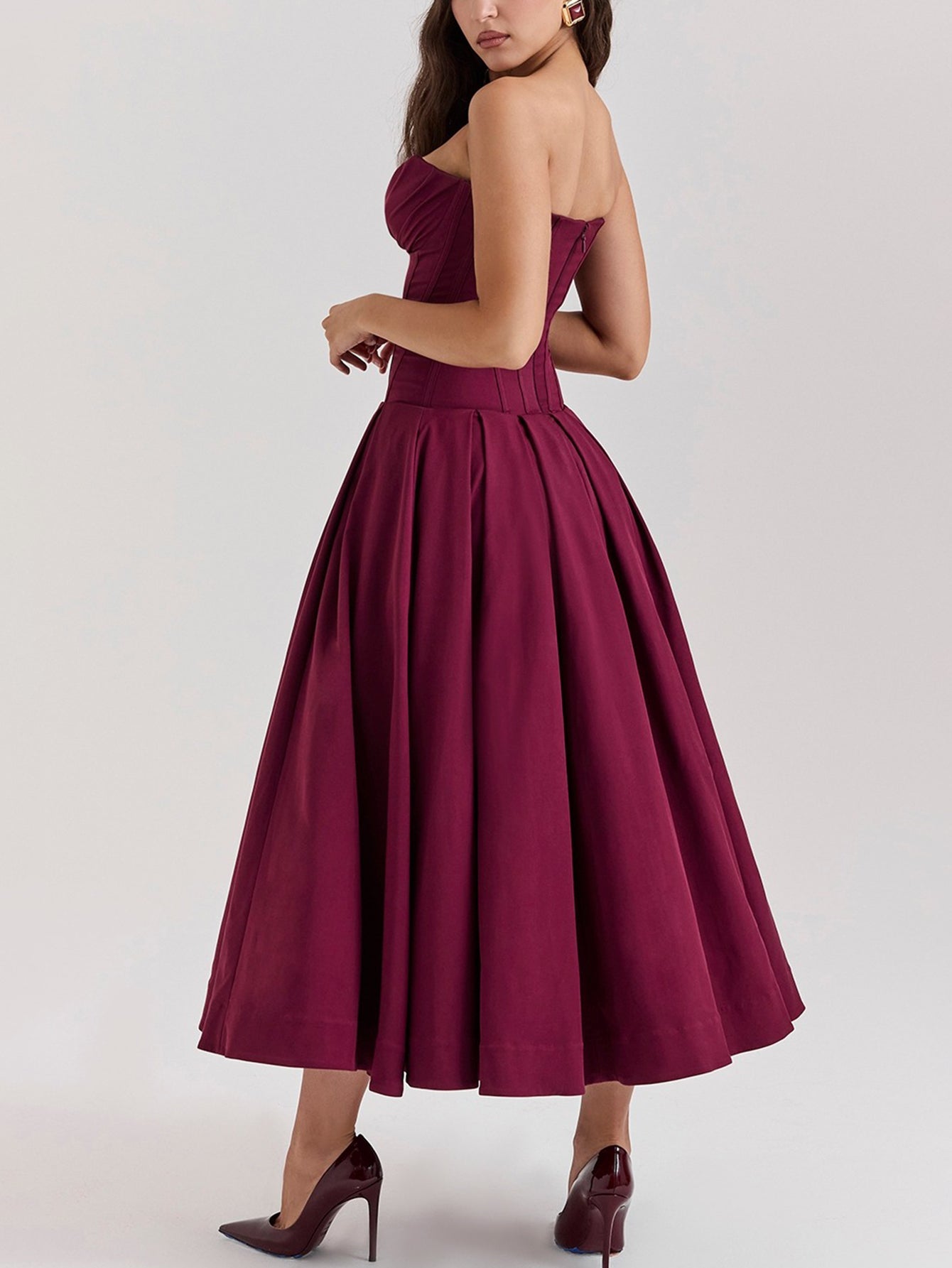 Solid Strapless Sleeveless Midi Dress - fashionprilin