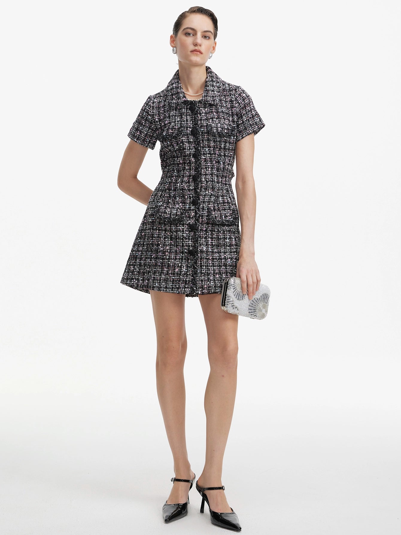 Tweed Mini Dress with Button(Silvia)