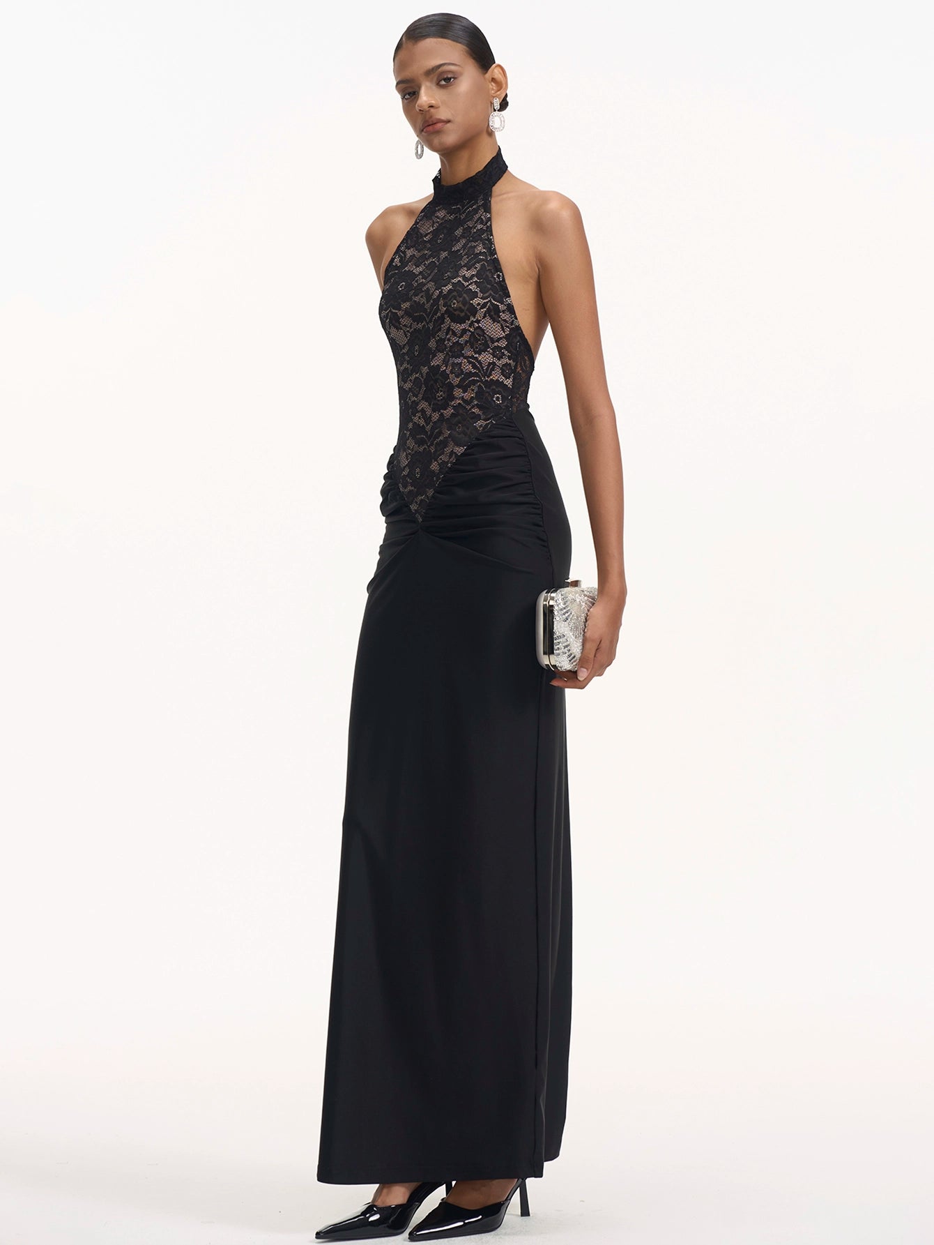 Elegant Lace Halter Long Gown