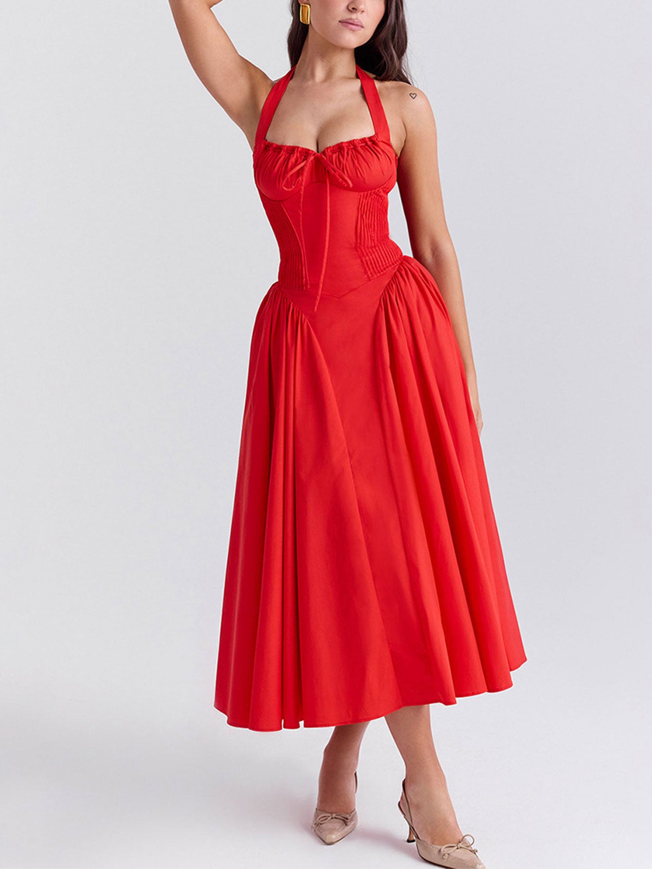 Elegant Halter Neck Corset Midi Dress - fashionprilin