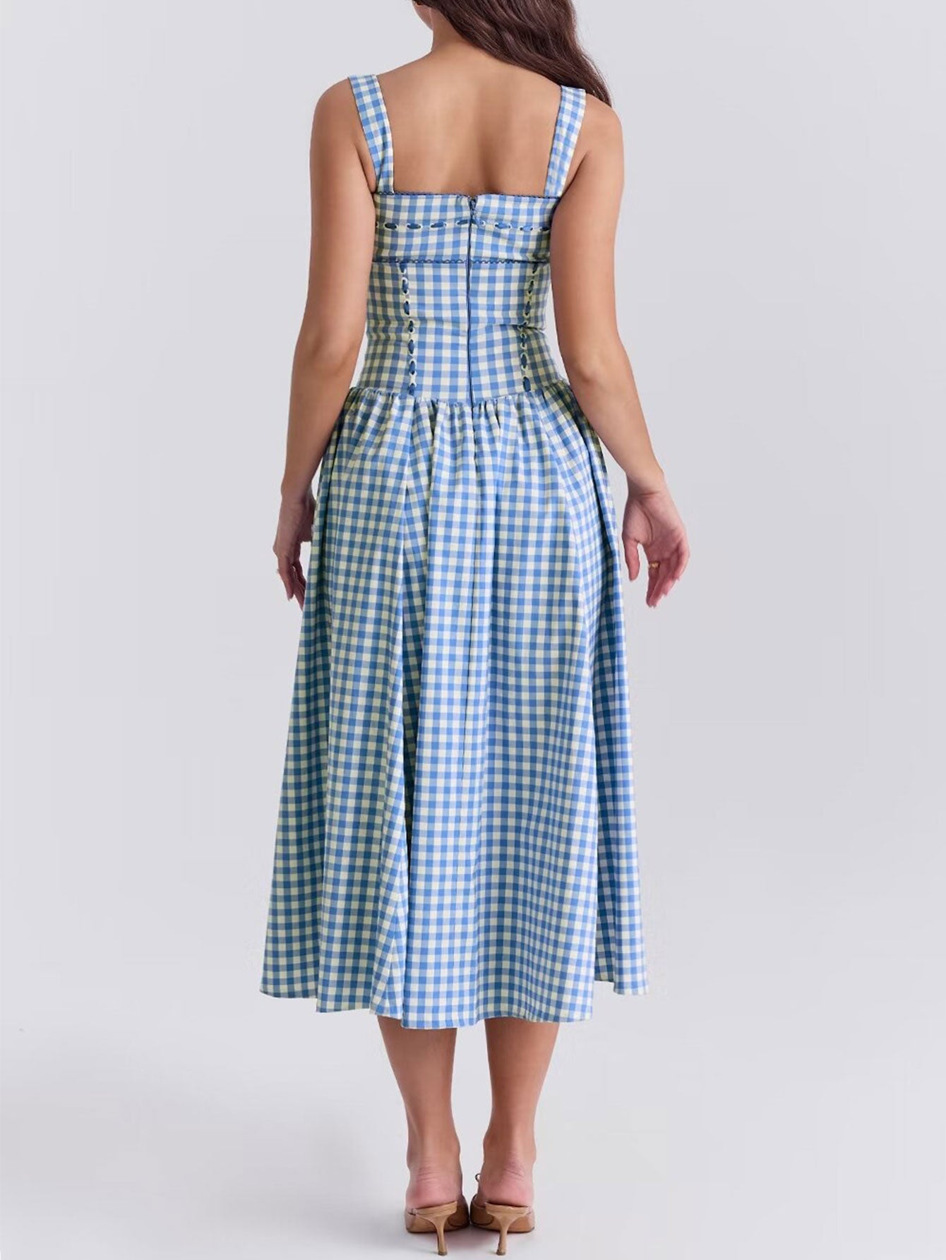 Plaid Checkered Sundress with Pockets - Retro Style Midi Dress for Women - fashionprilin