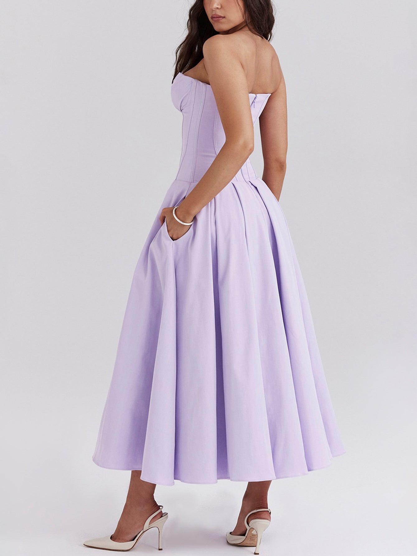 Solid Strapless Sleeveless Midi Dress - fashionprilin