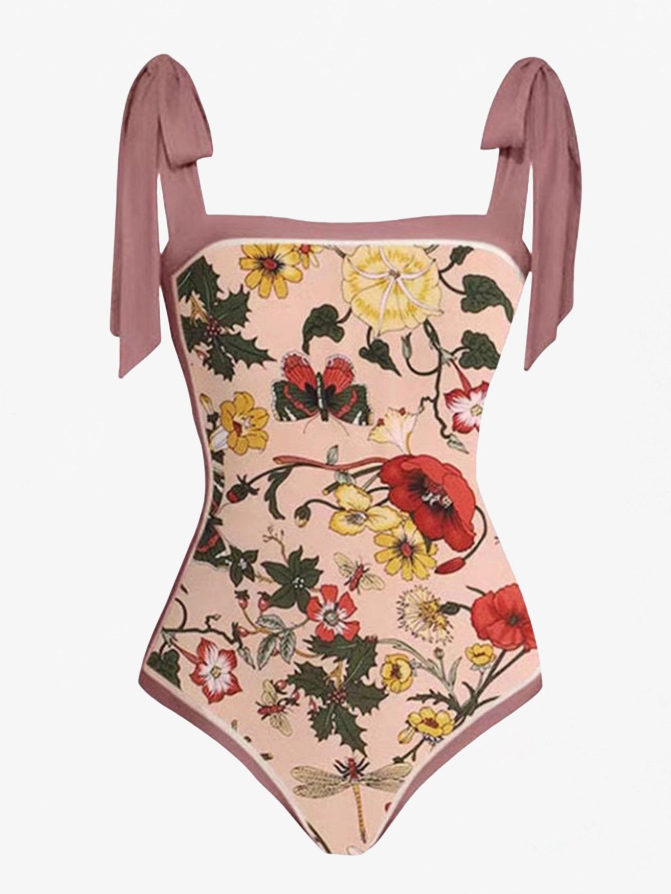 Pastel Floral Tie-Shoulder Swimsuit