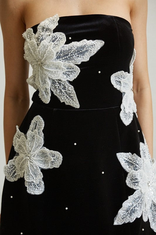 Strapless Floral Embellished Dress