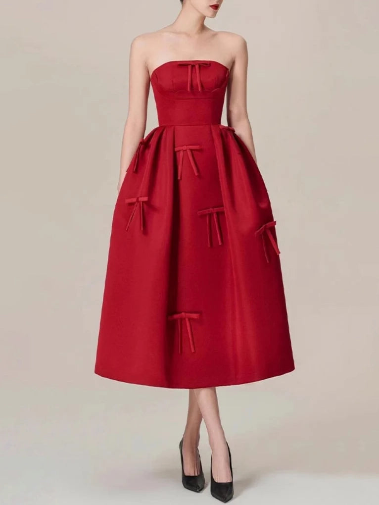 Elegant Bow-Accented A-Line Midi Dress