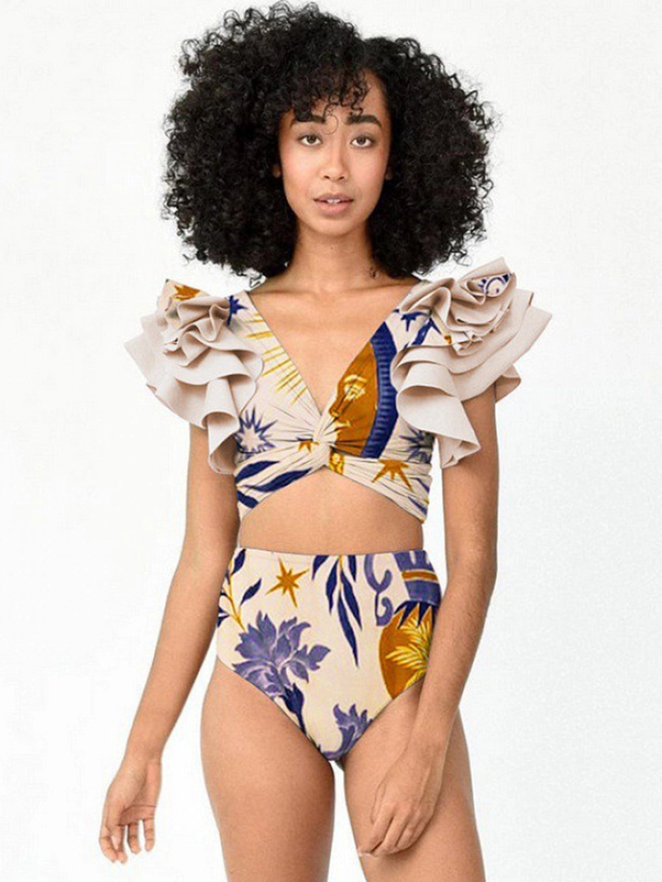 Ethnic Safari-Inspired Printed Swimsuit & Skirt Set