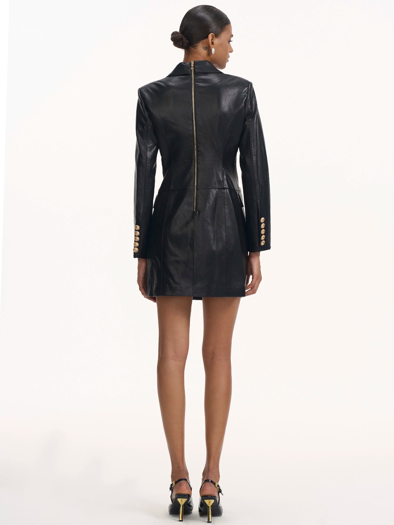 Leather Double-Breasted Blazer Dress