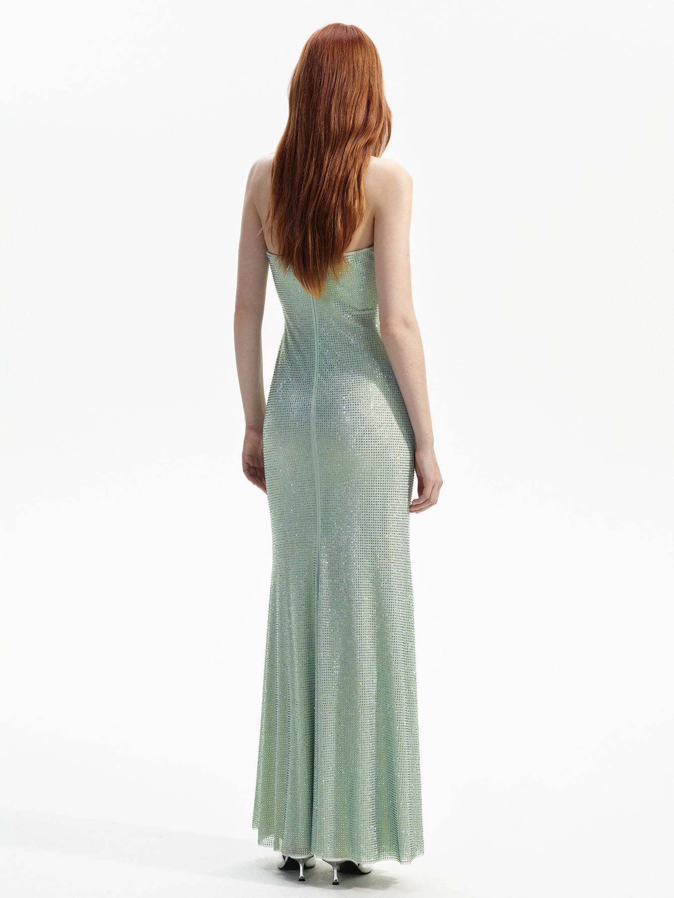 Sparkling  Strapless Maxi Dress with Cutouts and Crystals