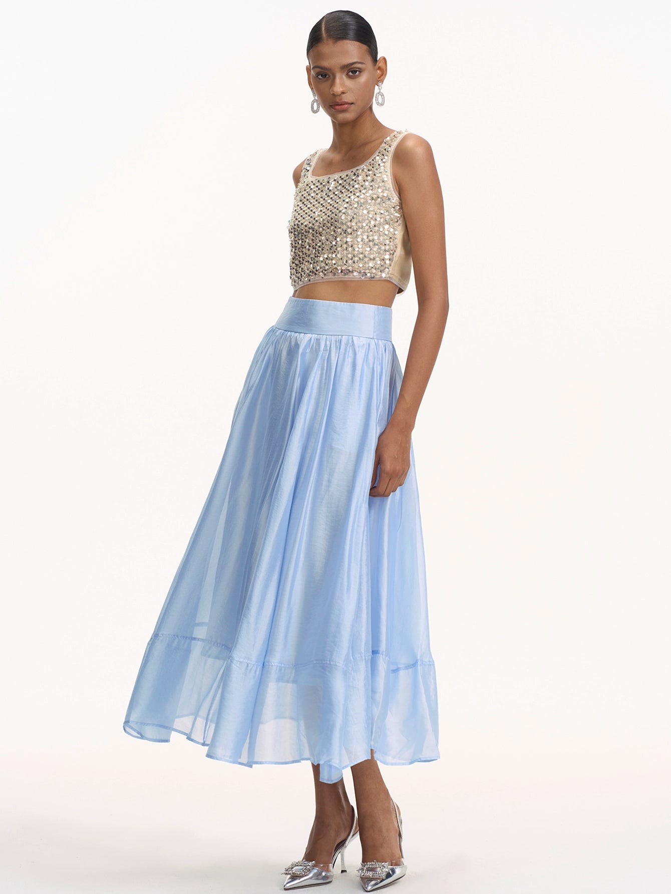 Elegant Sequin Top & Flowy Skirt Set