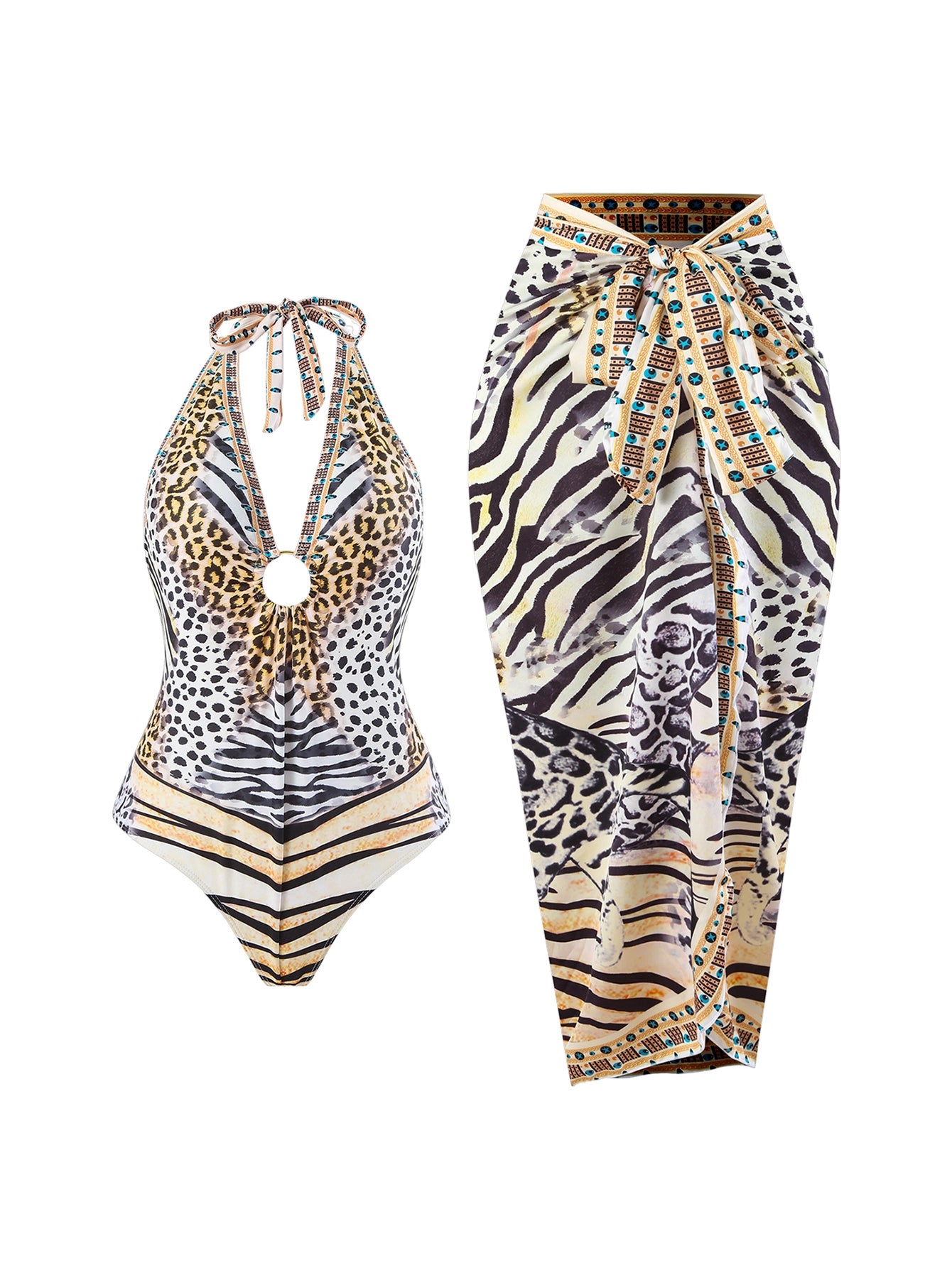 Exotic Animal Print Swimsuit Two-Piece Set